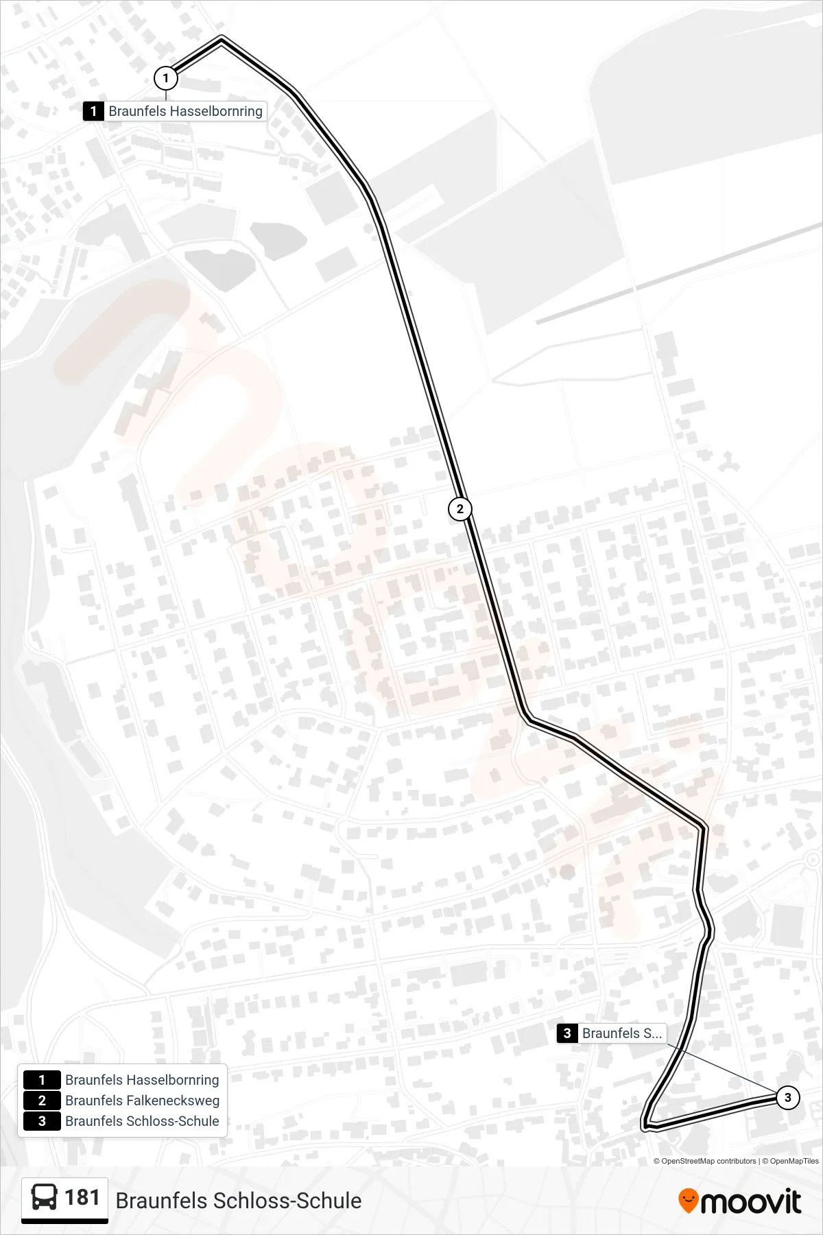 Linie 181 (Bus) Richtung Braunfels Schloss-Schule: Route und Haltestellen auf der Karte