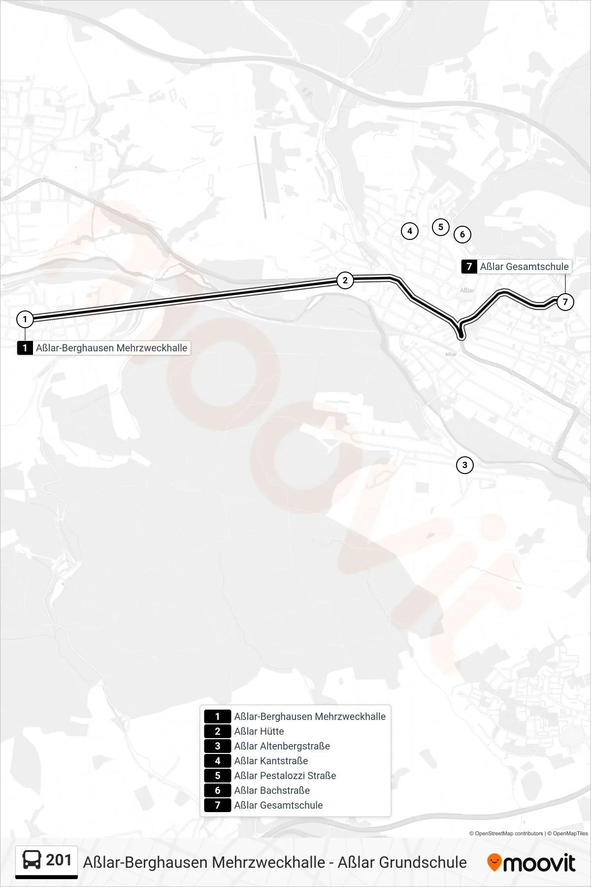201 bus Line (Aßlar Gesamtschule) route and stops on a map