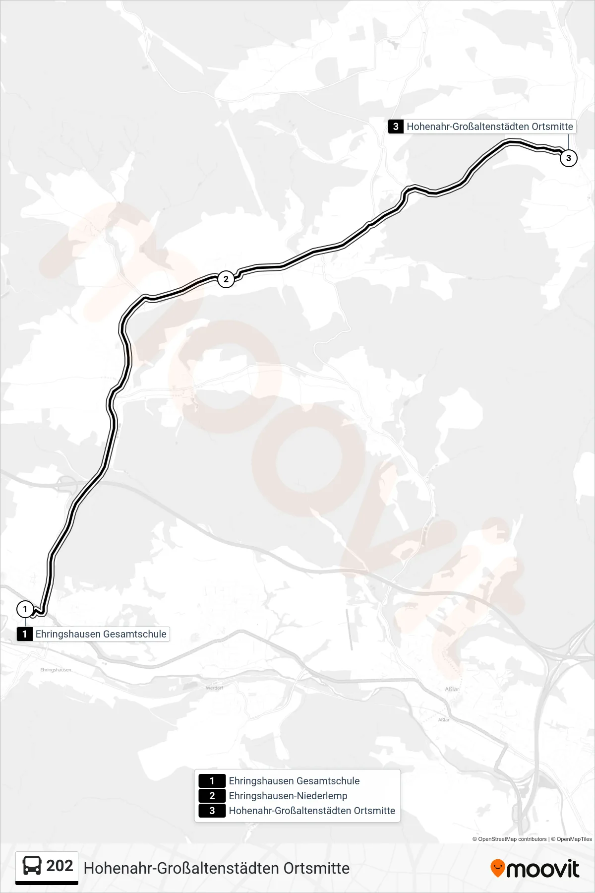 202 bus Line (Hohenahr-Großaltenstädten Ortsmitte) route and stops on a map