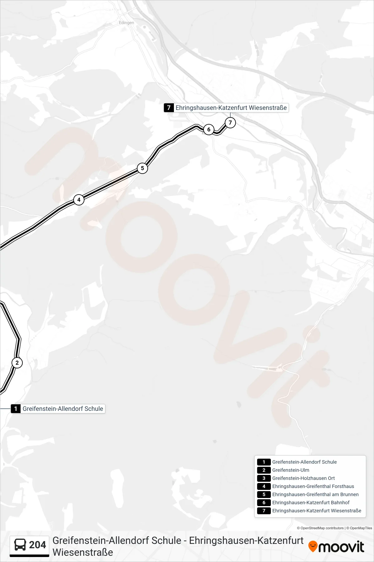 Linie 204 (Bus) Richtung Ehringshausen-Katzenfurt Wiesenstraße: Route und Haltestellen auf der Karte