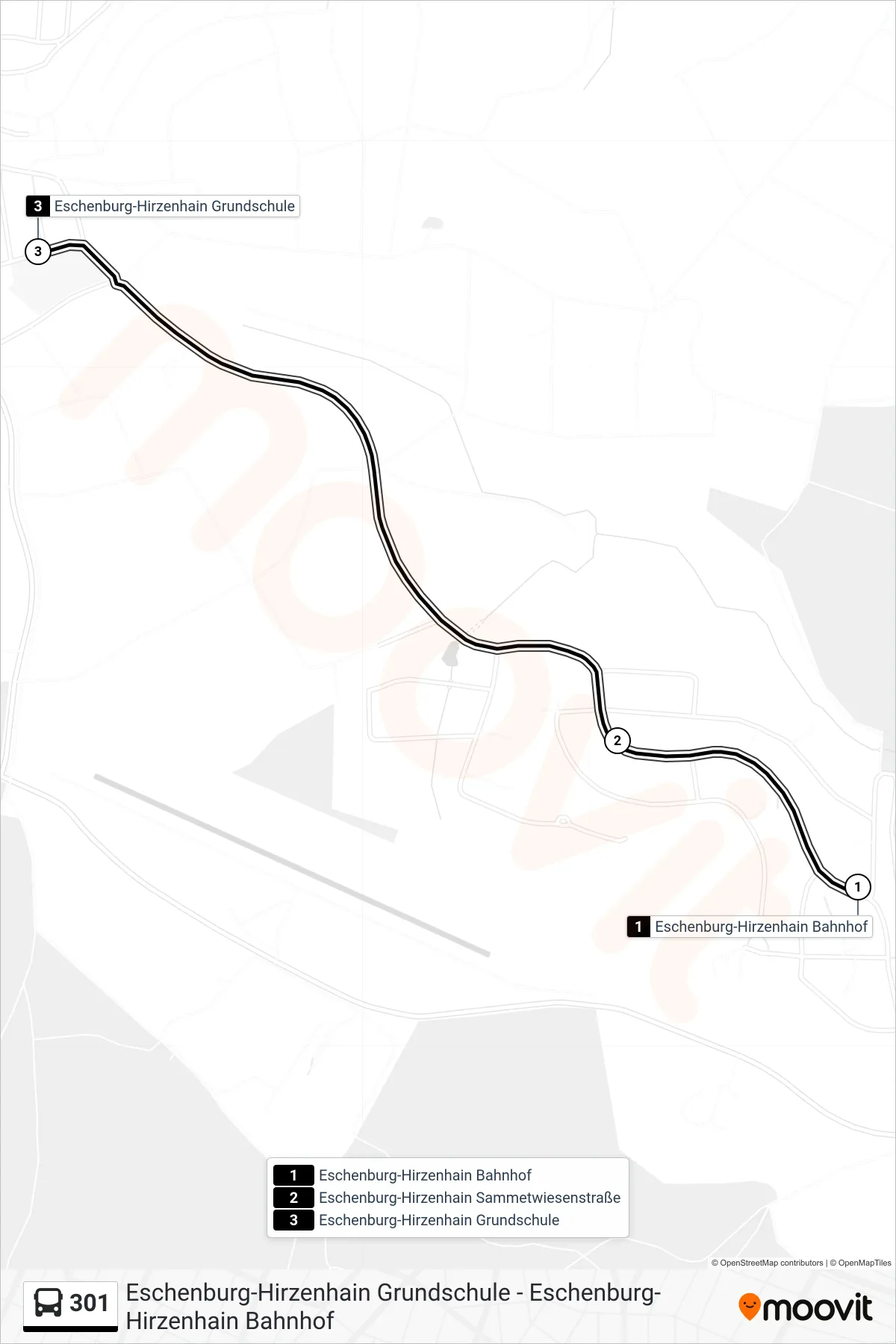 301 bus Line (Eschenburg-Hirzenhain Grundschule) route and stops on a map