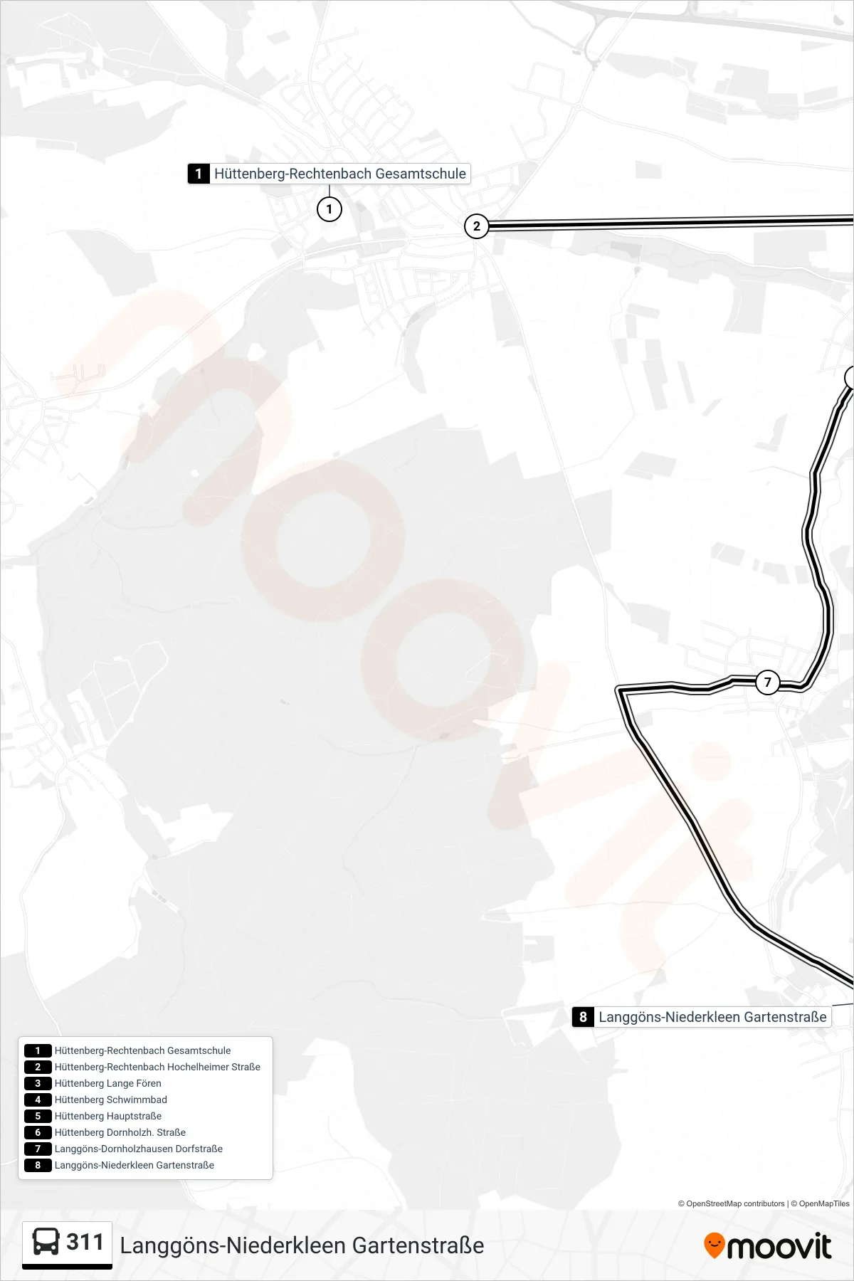 311 bus Line (Langgöns-Niederkleen Gartenstraße) route and stops on a map