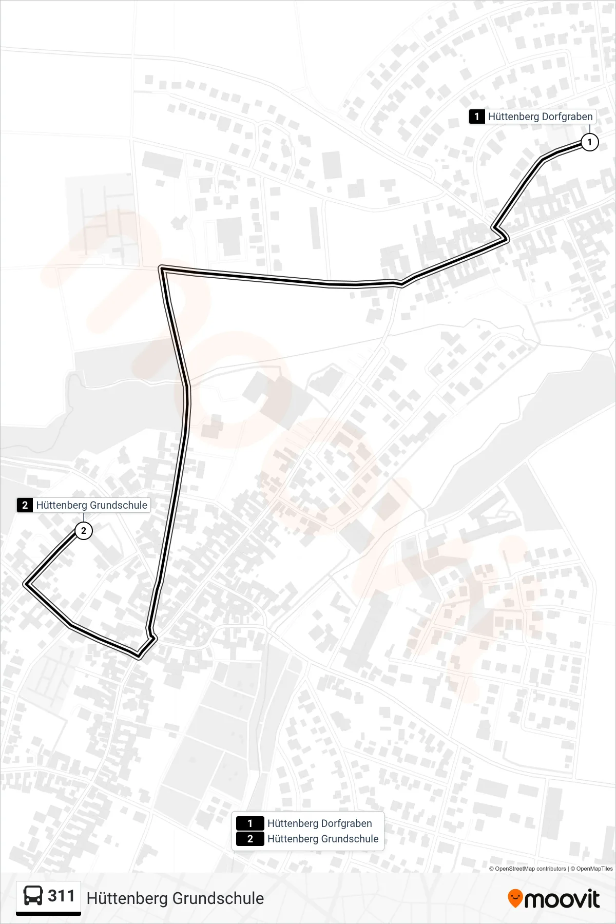 311 bus Line (Hüttenberg Grundschule) route and stops on a map