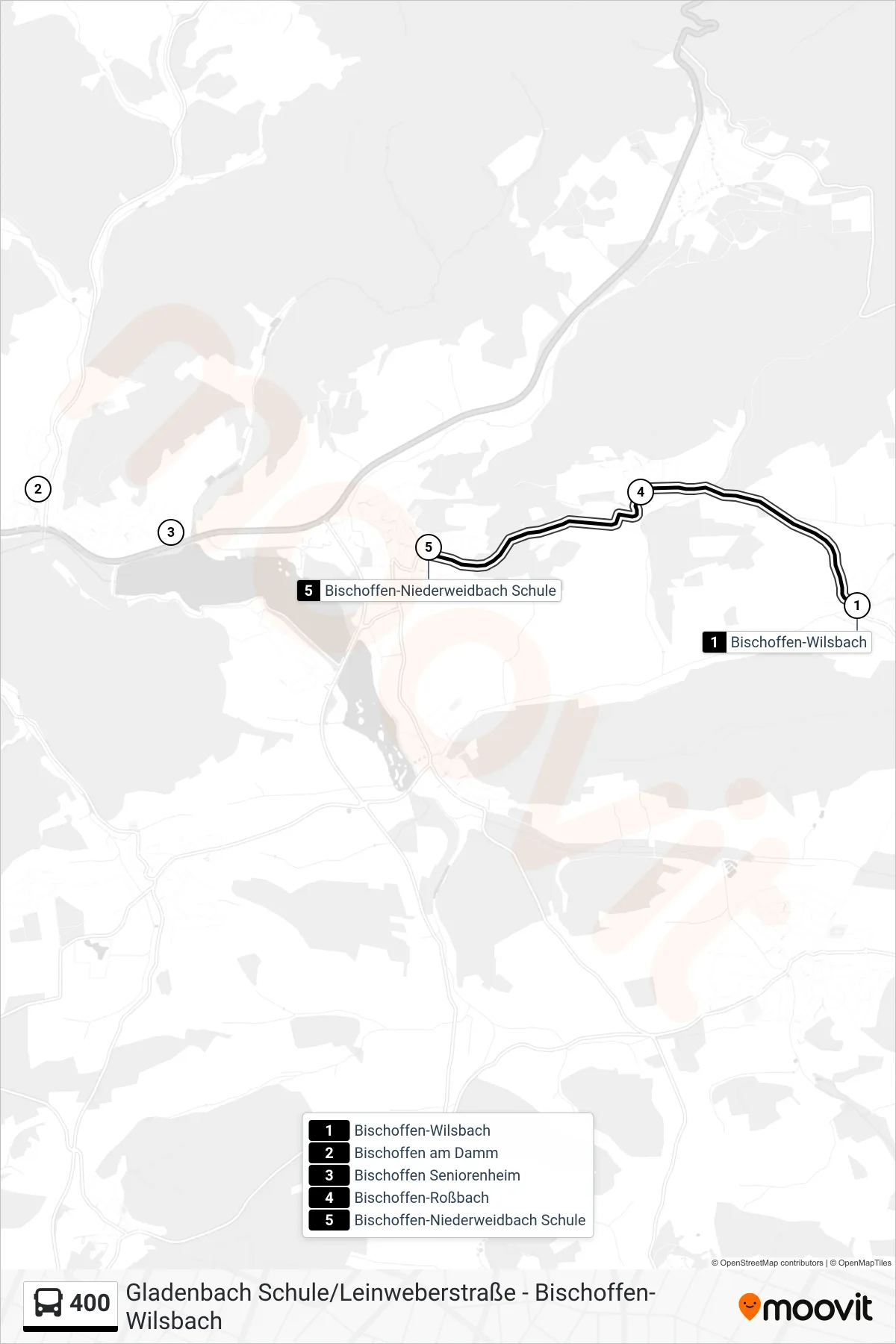 400 bus Line (Bischoffen-Niederweidbach Schule) route and stops on a map