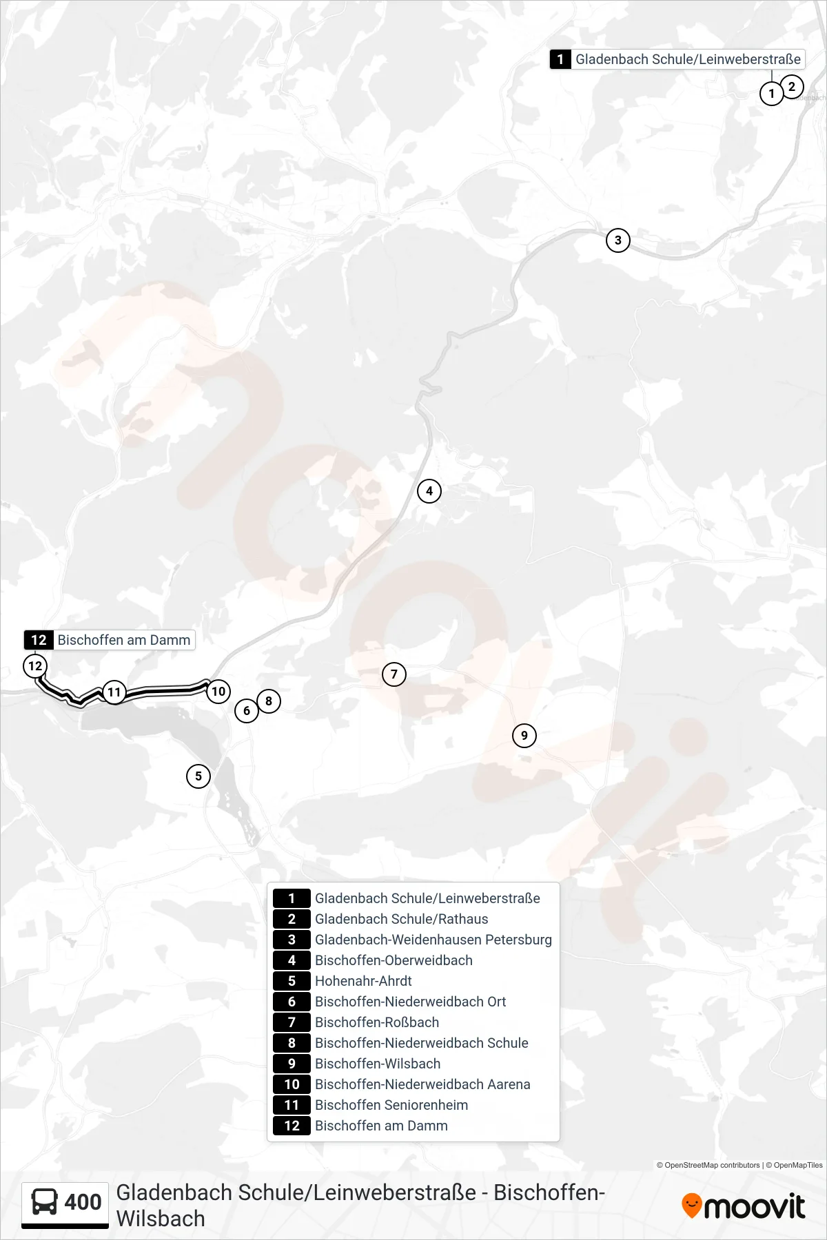 400 bus Line (Bischoffen am Damm) route and stops on a map
