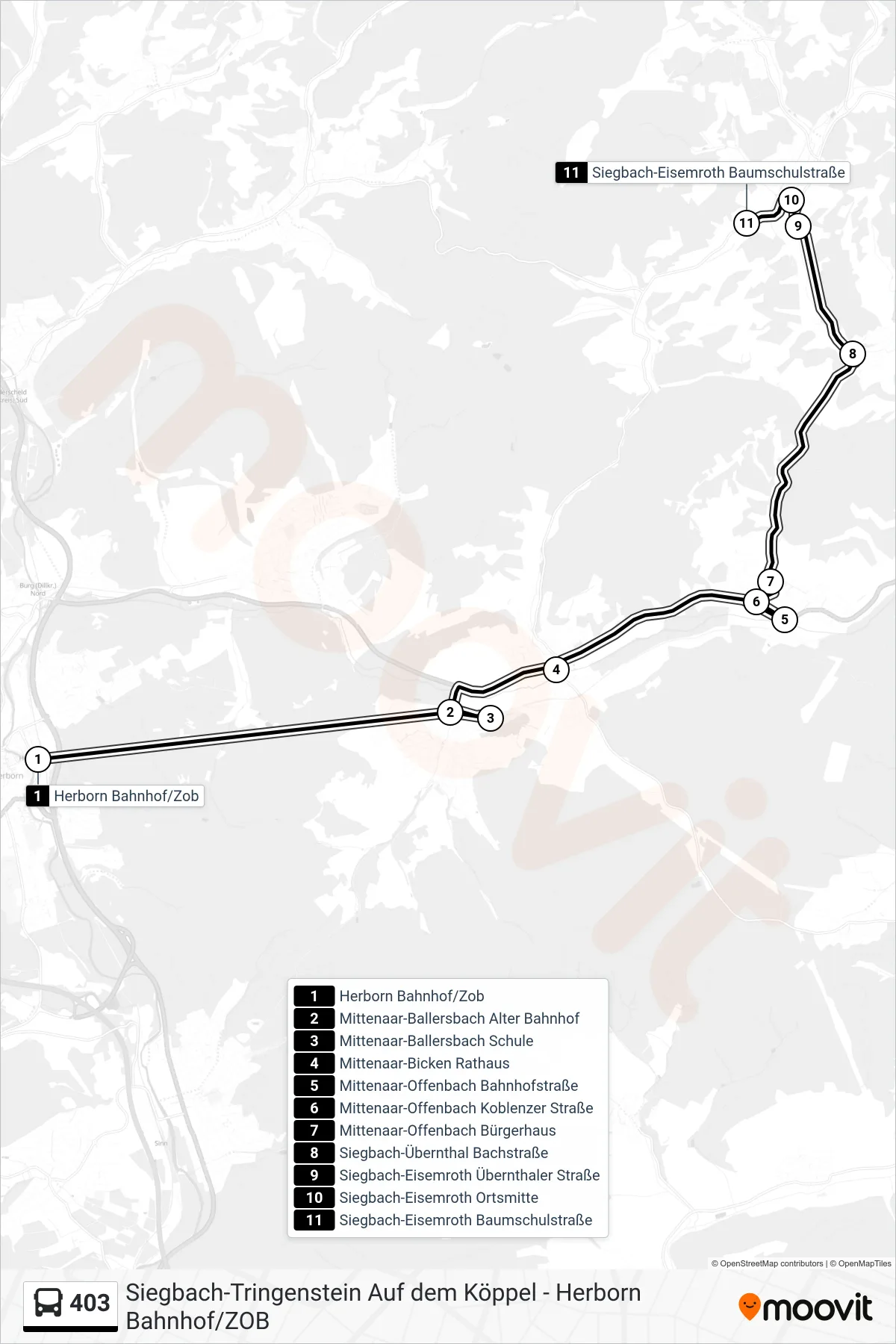 403 bus Line (Siegbach-Eisemroth Baumschulstraße) route and stops on a map