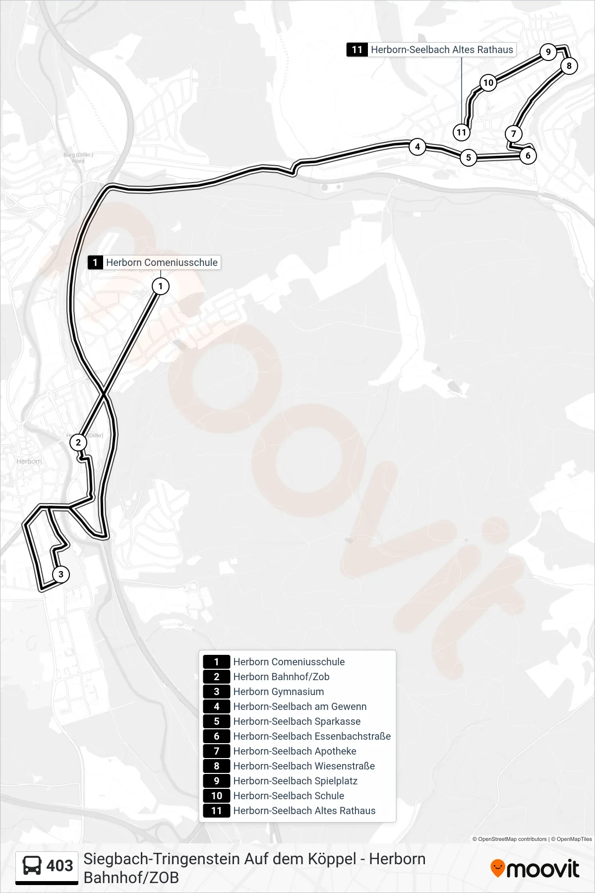 403 bus Line (Herborn-Seelbach Altes Rathaus) route and stops on a map