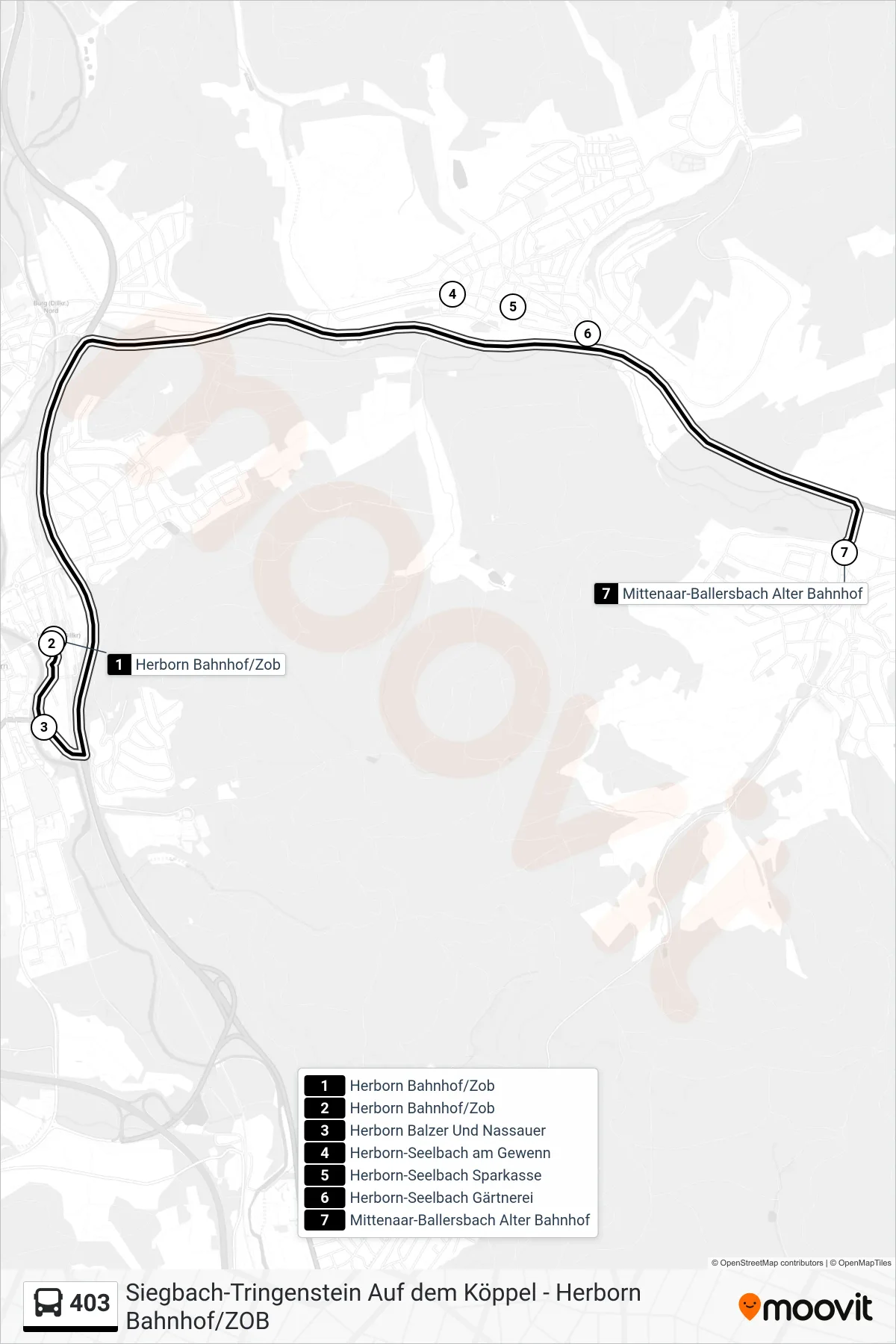 403 bus Line (Mittenaar-Ballersbach Alter Bahnhof) route and stops on a map