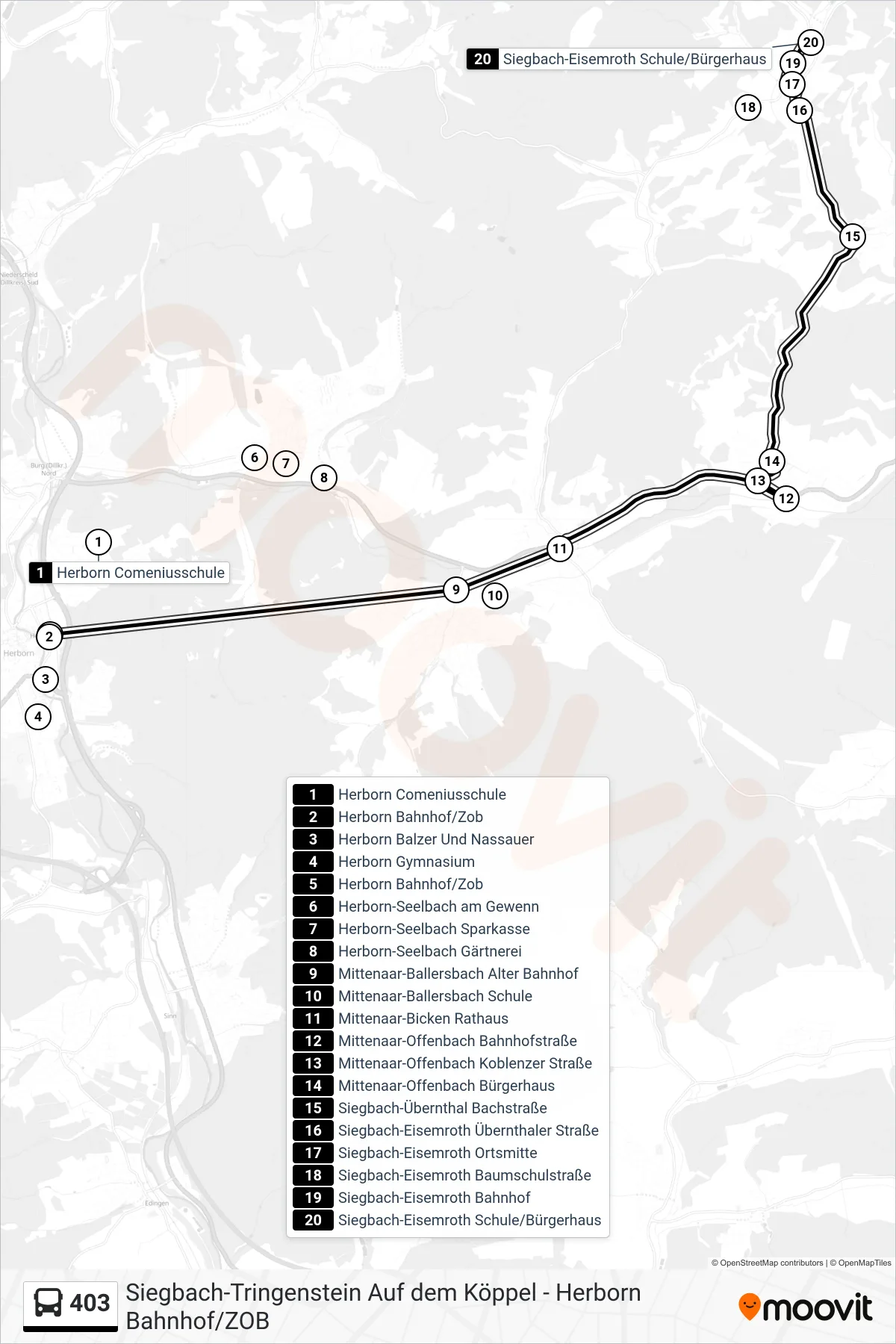 403 bus Line (Siegbach-Eisemroth Schule/Bürgerhaus) route and stops on a map