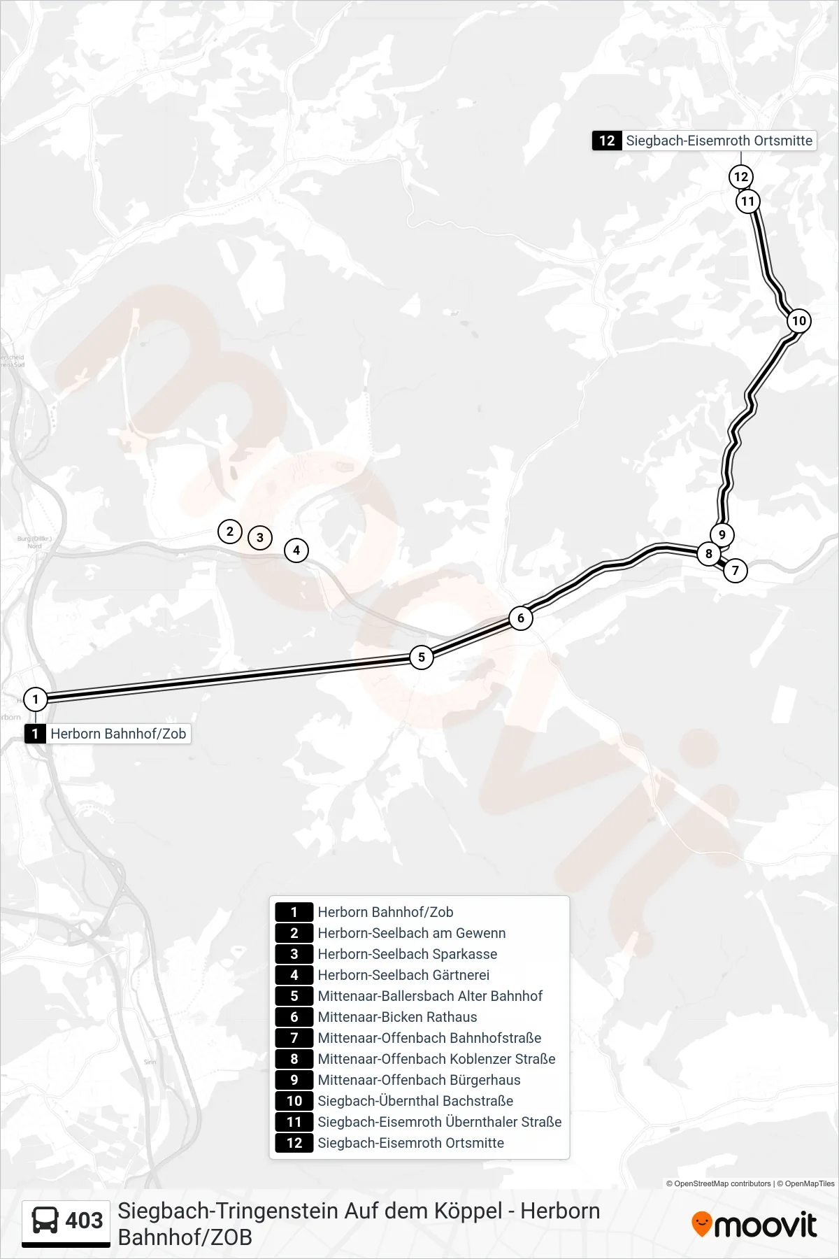 403 bus Line (Siegbach-Eisemroth Ortsmitte) route and stops on a map