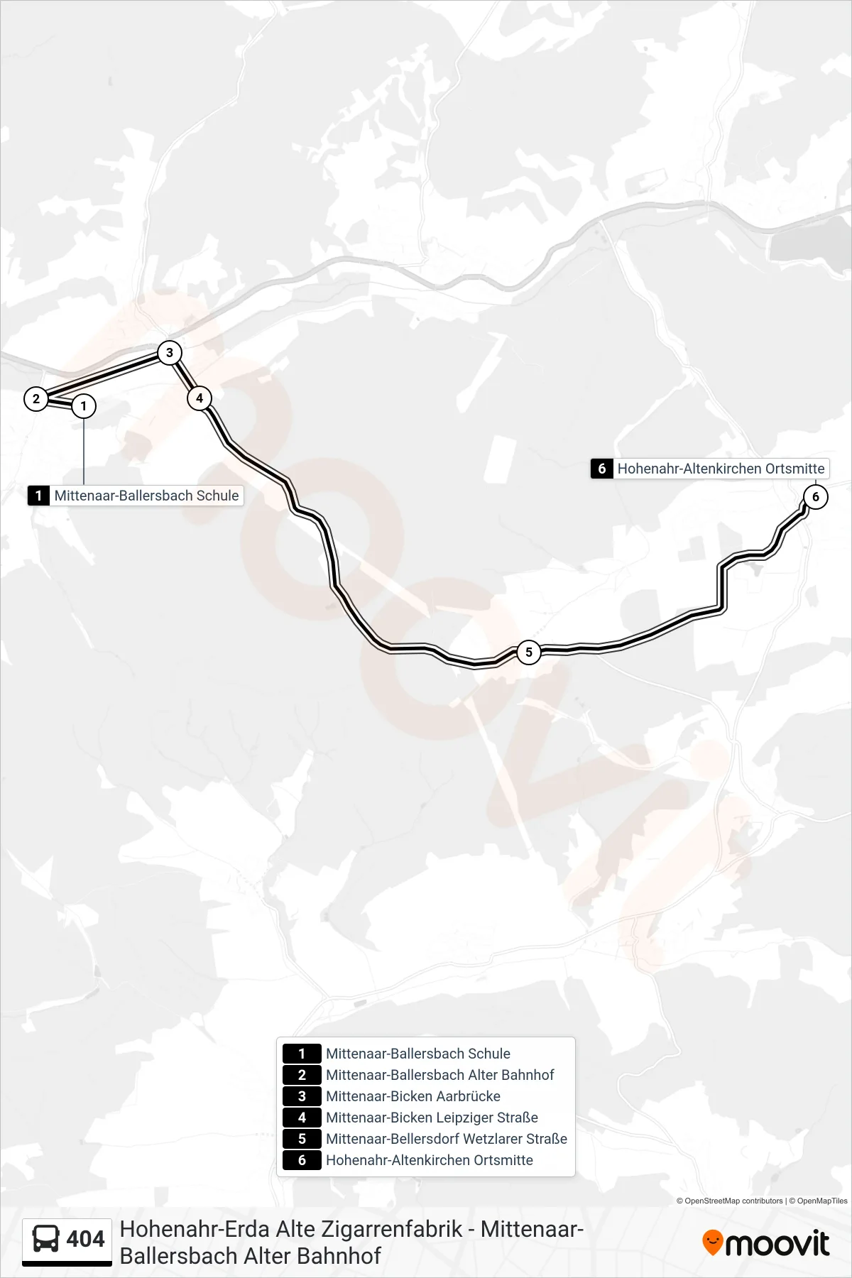 404 bus Line (Hohenahr-Altenkirchen Ortsmitte) route and stops on a map