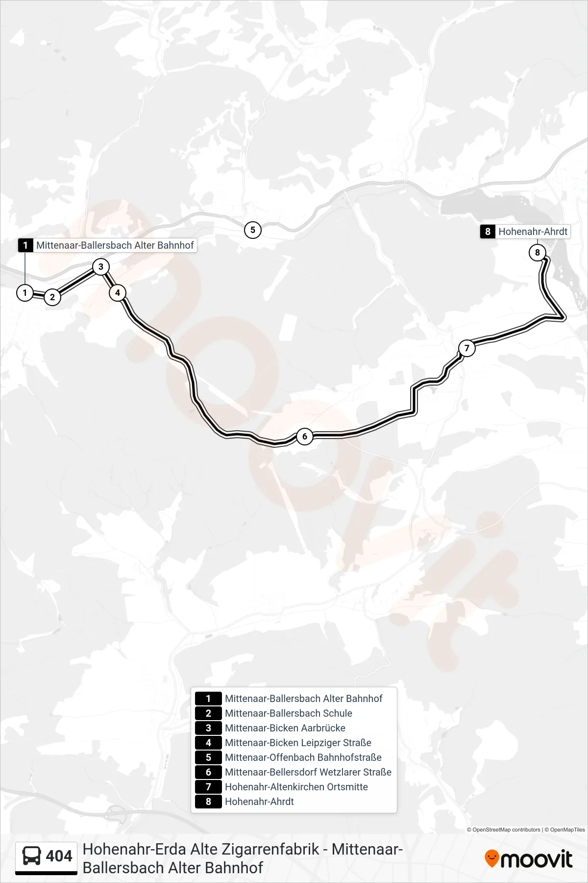 404 bus Line (Hohenahr-Ahrdt) route and stops on a map