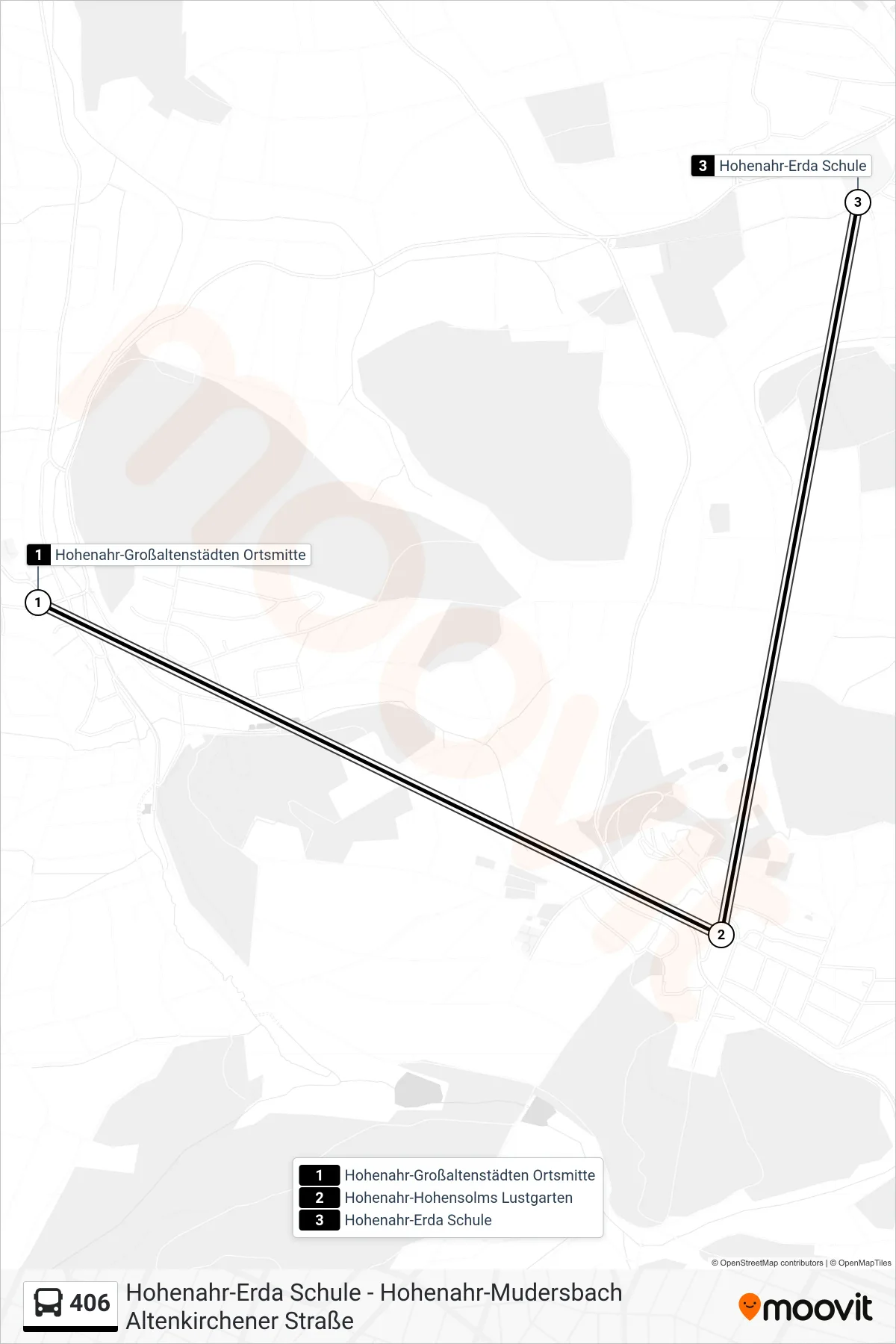 406 bus Line (Hohenahr-Erda Schule) route and stops on a map