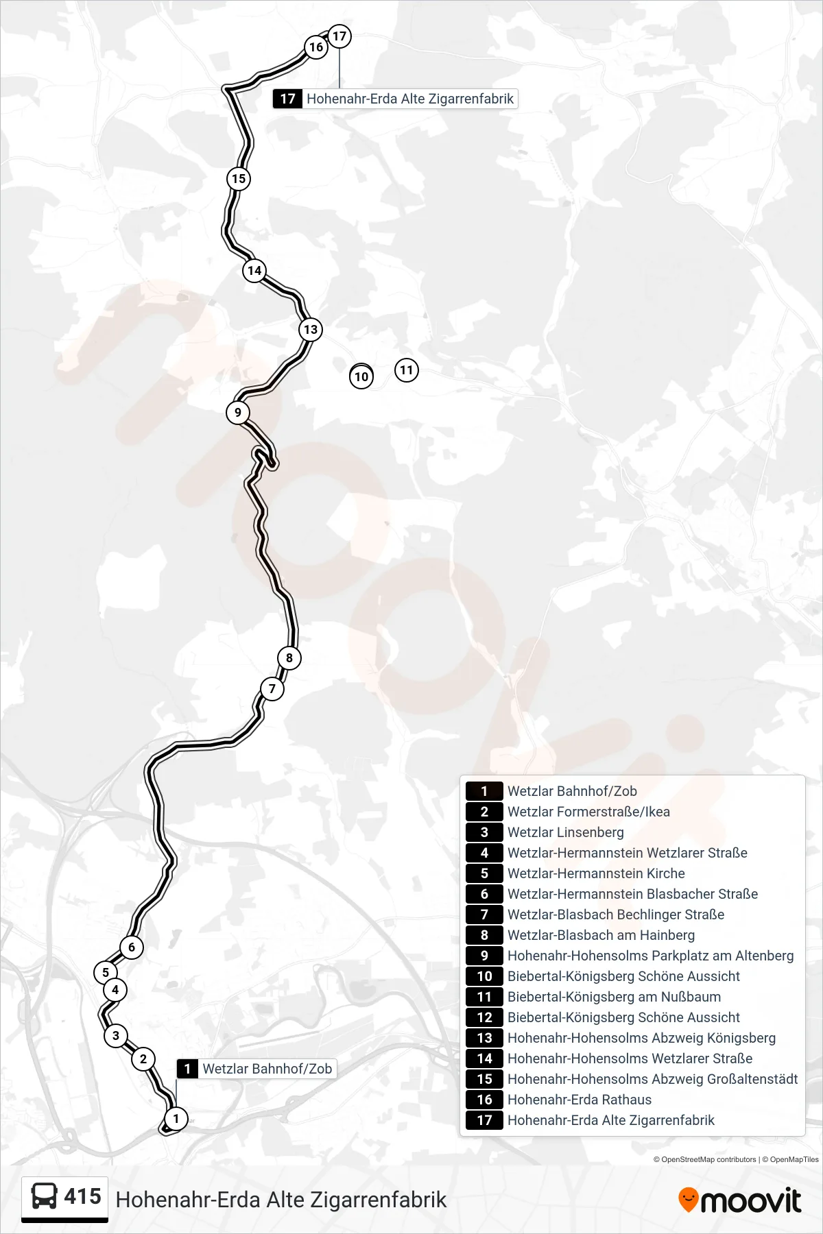 415 bus Line (Hohenahr-Erda Alte Zigarrenfabrik) route and stops on a map