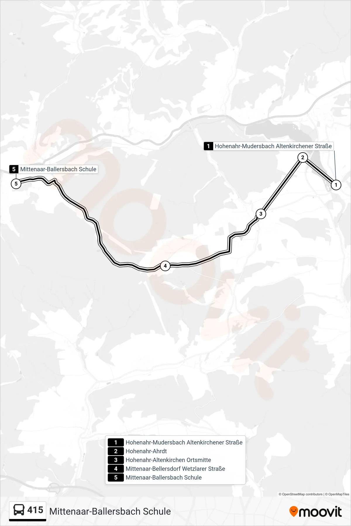 415 bus Line (Mittenaar-Ballersbach Schule) route and stops on a map