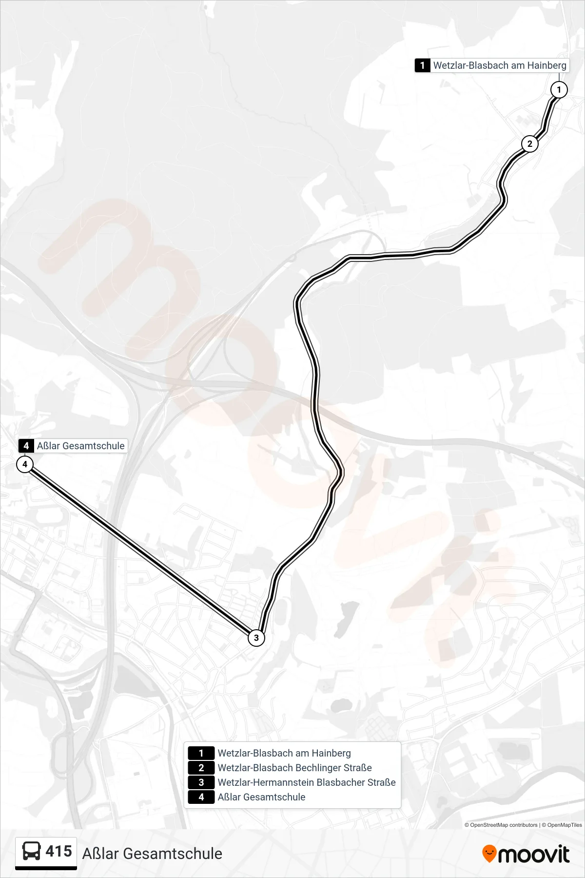 415 bus Line (Aßlar Gesamtschule) route and stops on a map