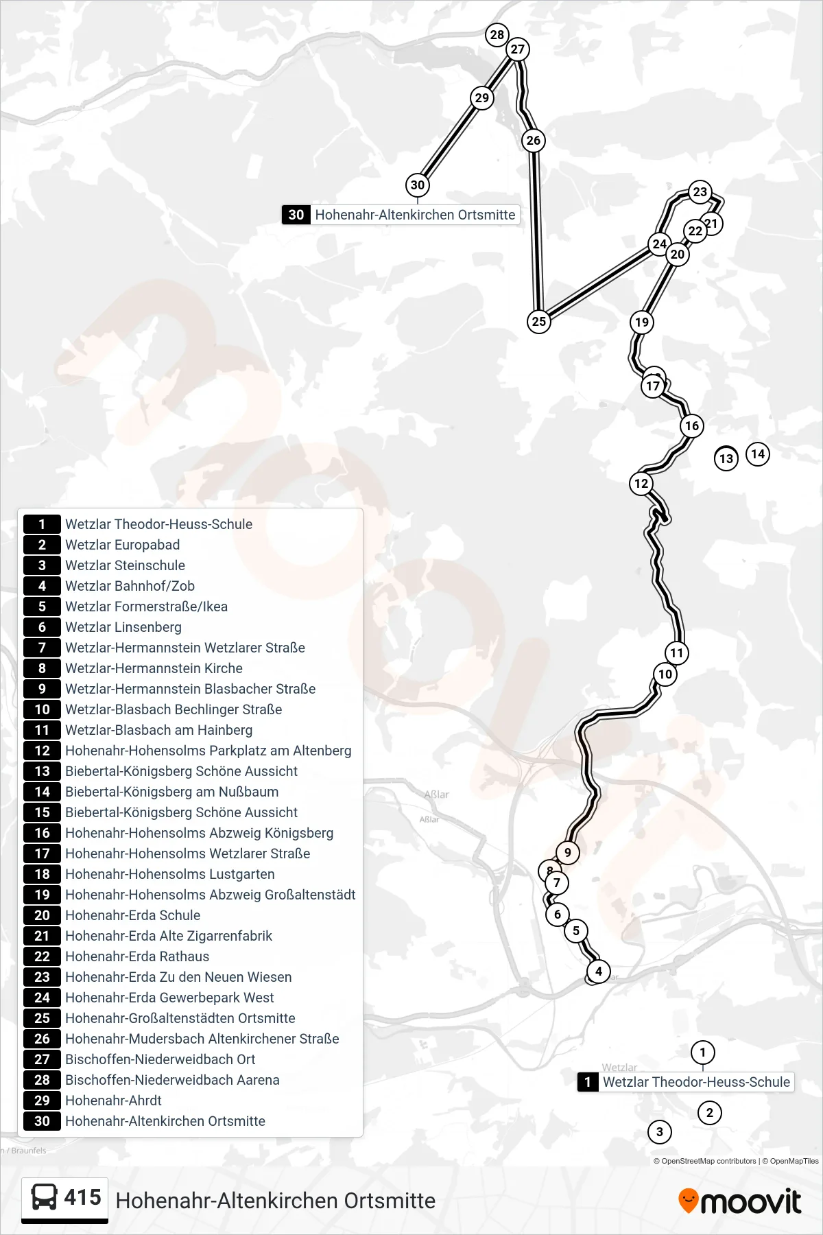 415 bus Line (Hohenahr-Altenkirchen Ortsmitte) route and stops on a map