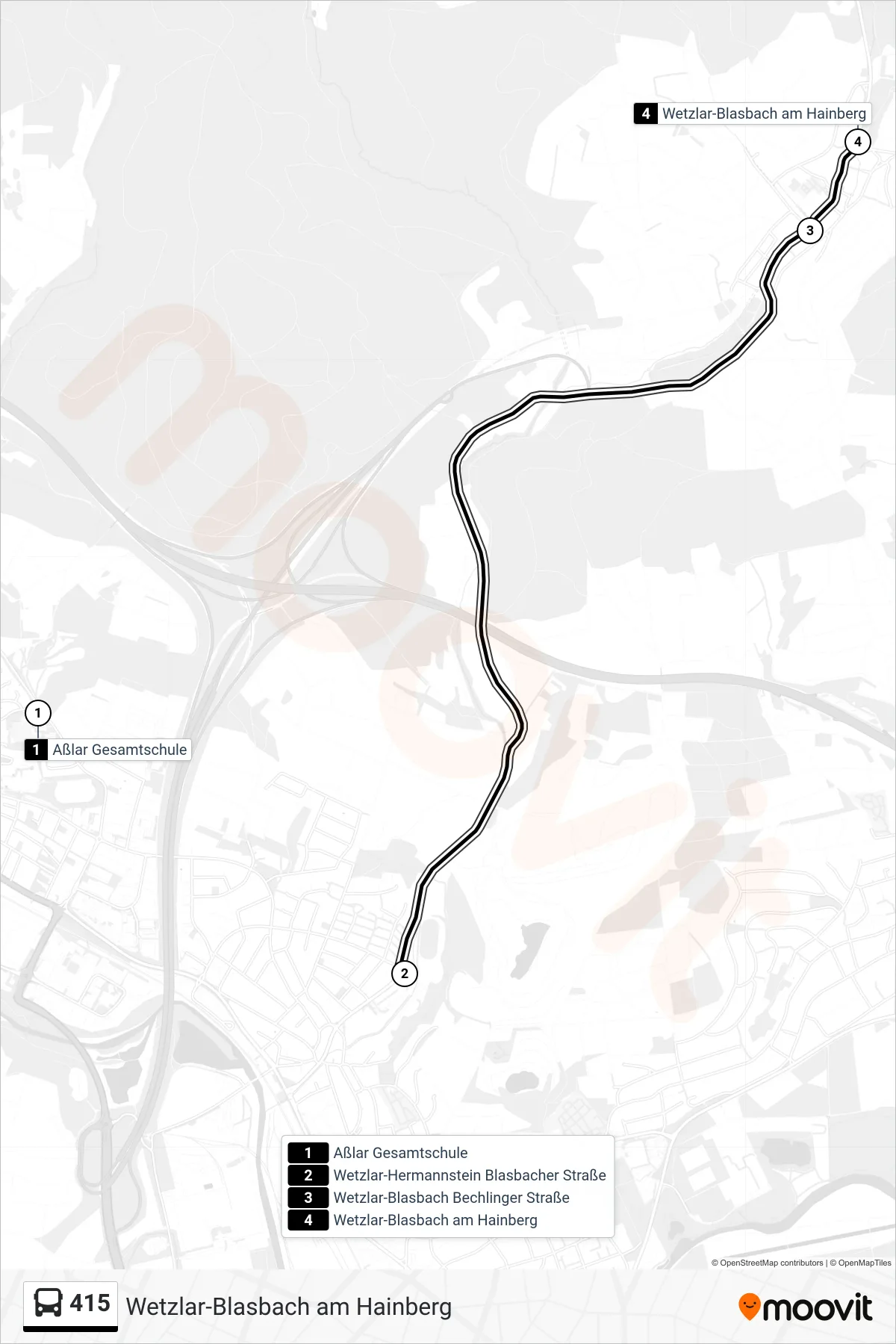 415 bus Line (Wetzlar-Blasbach am Hainberg) route and stops on a map