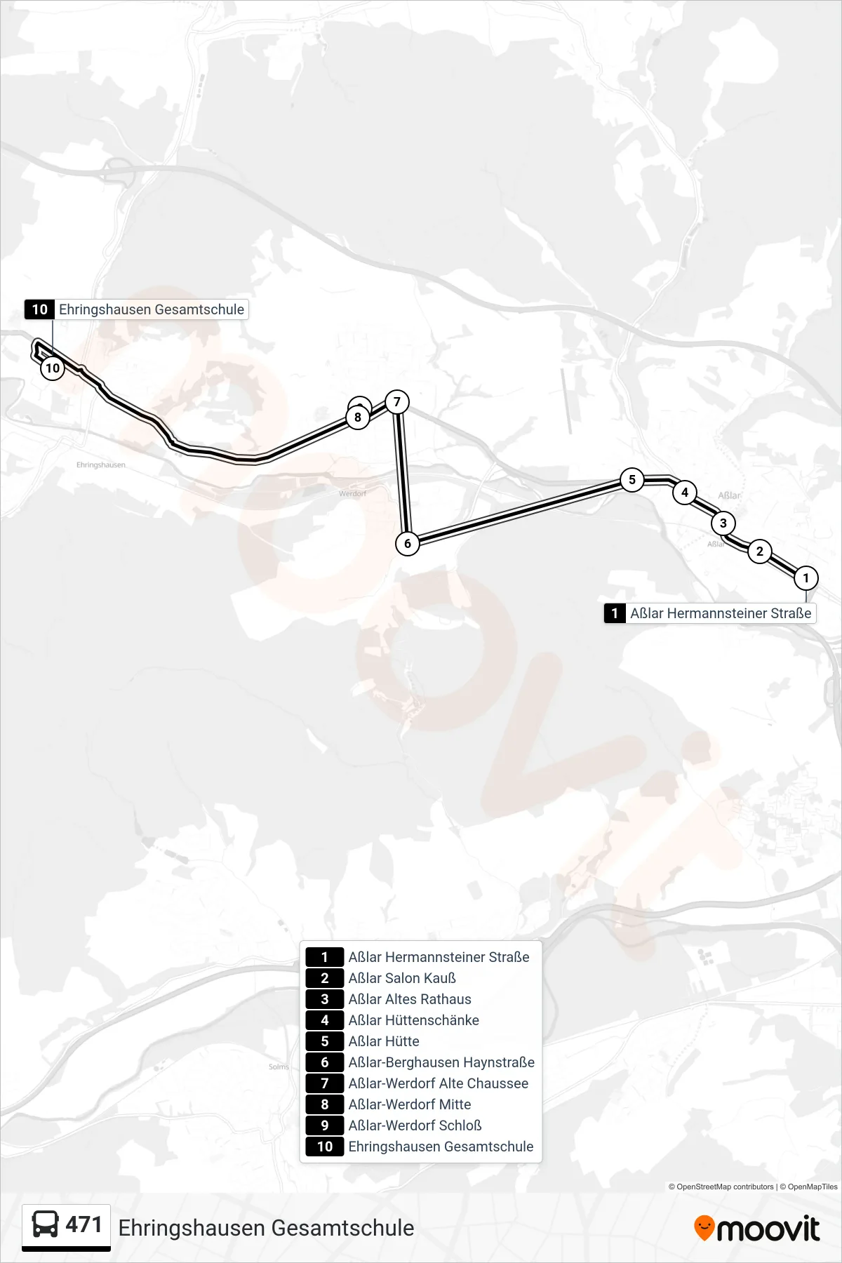 471 bus Line (Ehringshausen Gesamtschule) route and stops on a map