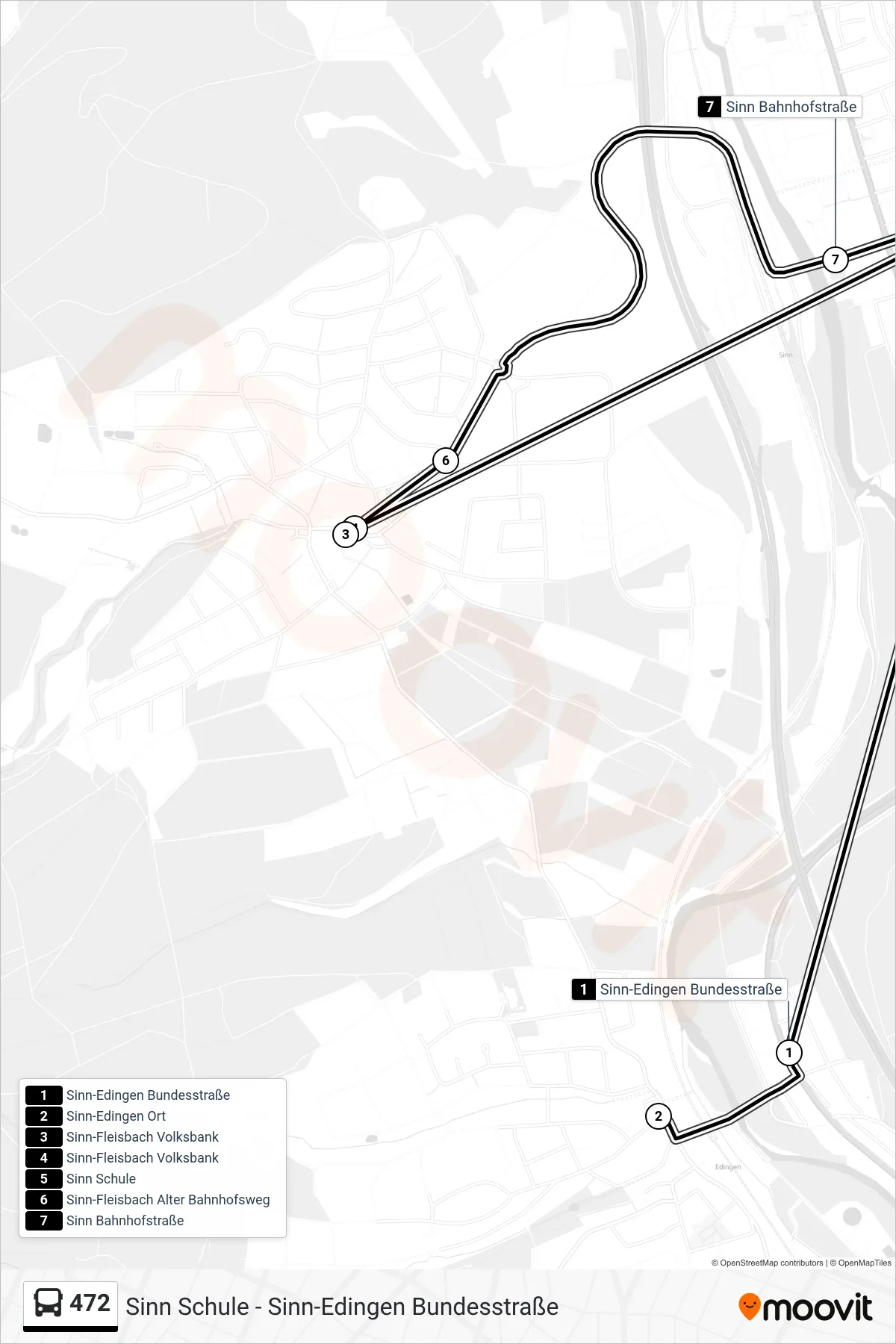 472 bus Line (Sinn Schule) route and stops on a map