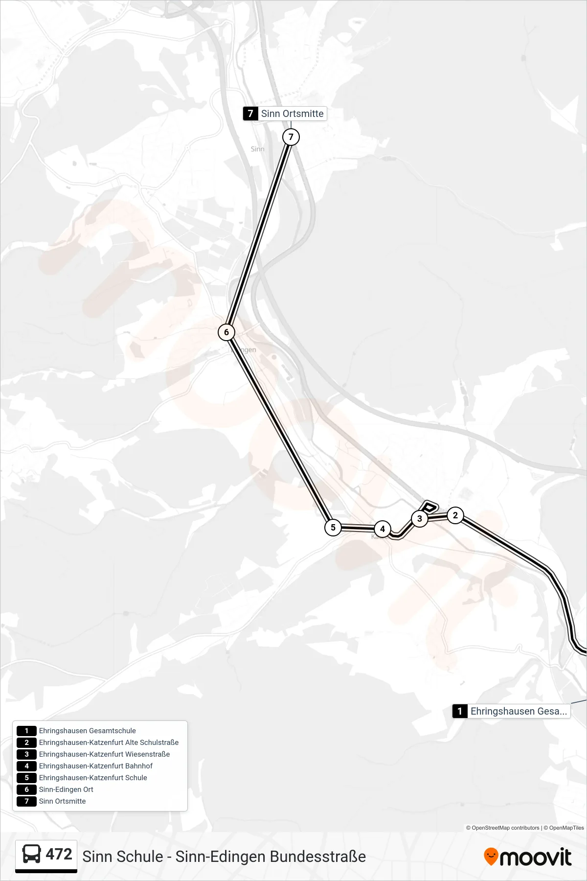 472 bus Line (Sinn Ortsmitte) route and stops on a map