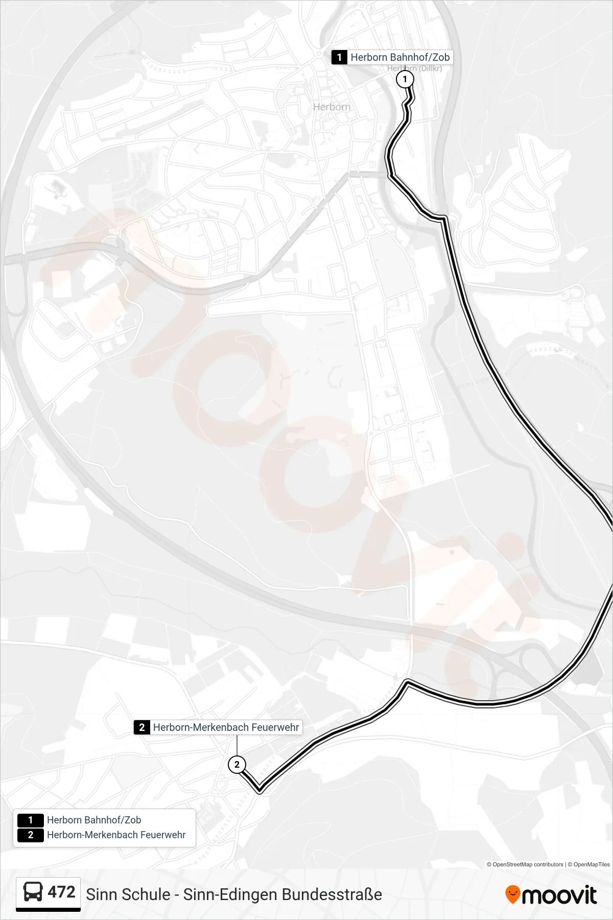 472 bus Line (Herborn-Merkenbach Feuerwehr) route and stops on a map