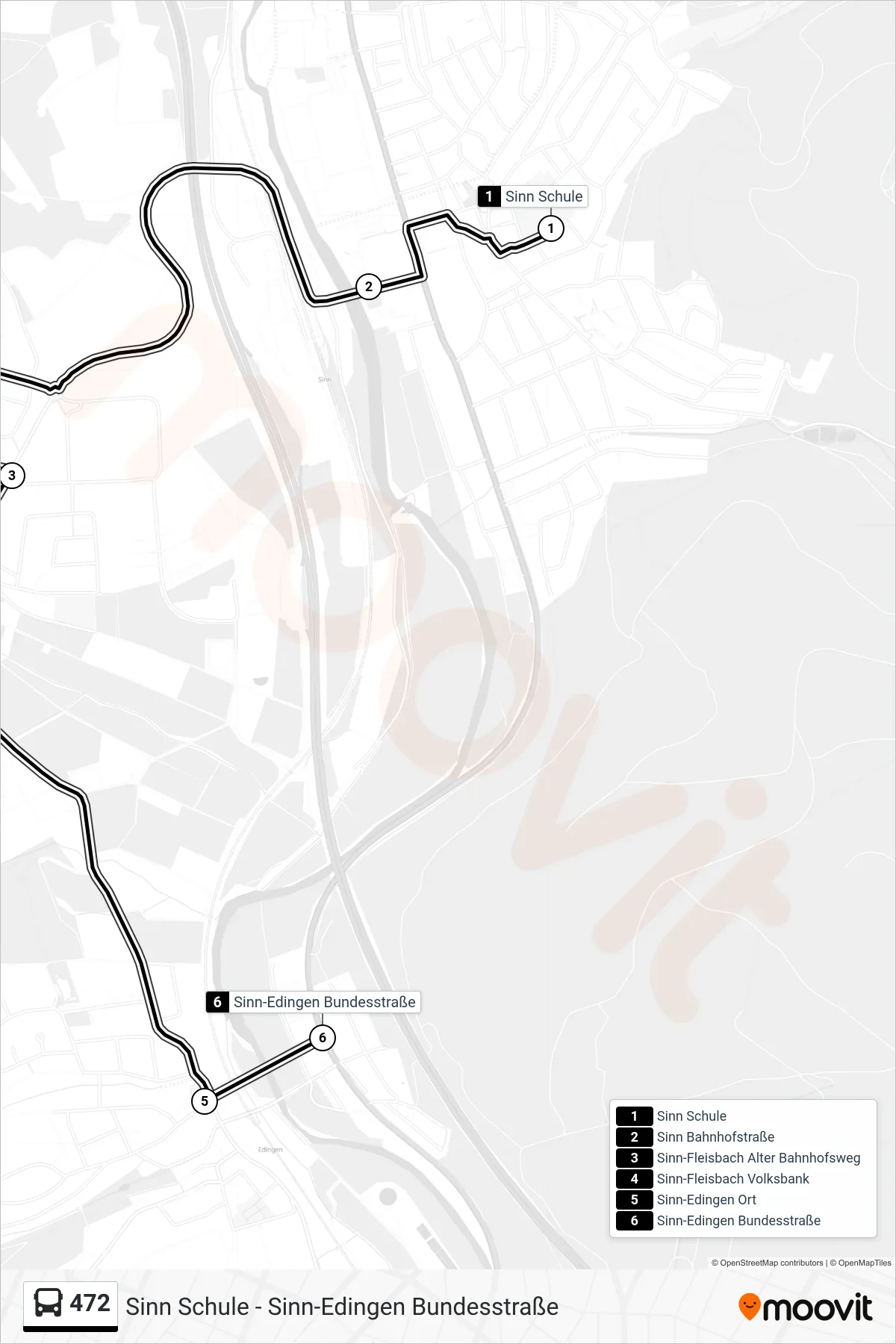 472 bus Line (Sinn-Edingen Bundesstraße) route and stops on a map