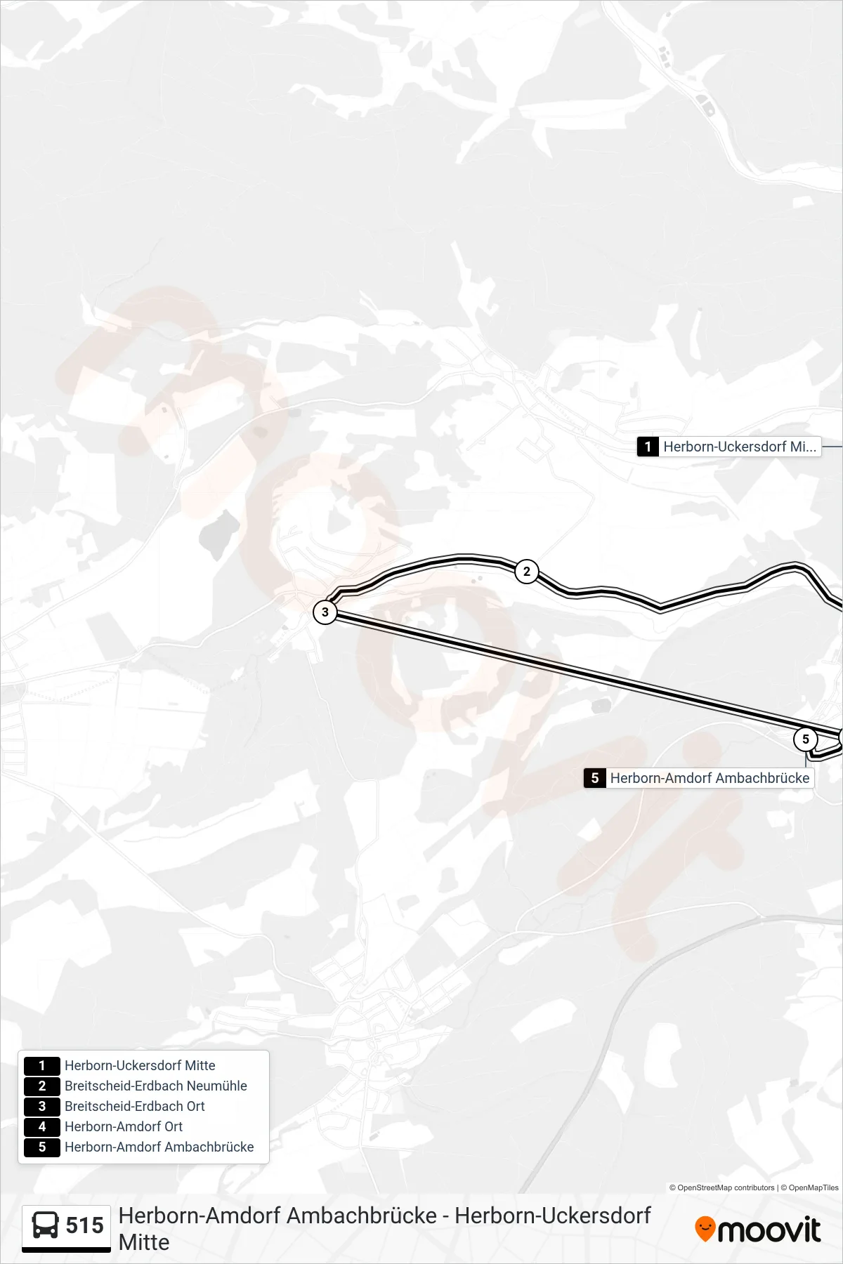Linie 515 (Bus) Richtung Herborn-Amdorf Ambachbrücke: Route und Haltestellen auf der Karte