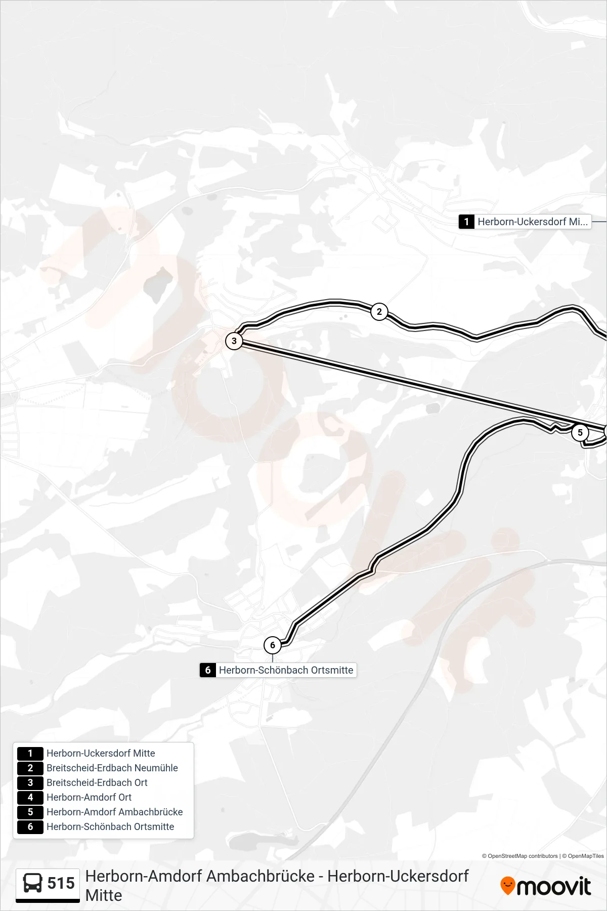 515 bus Line (Herborn-Schönbach Ortsmitte) route and stops on a map