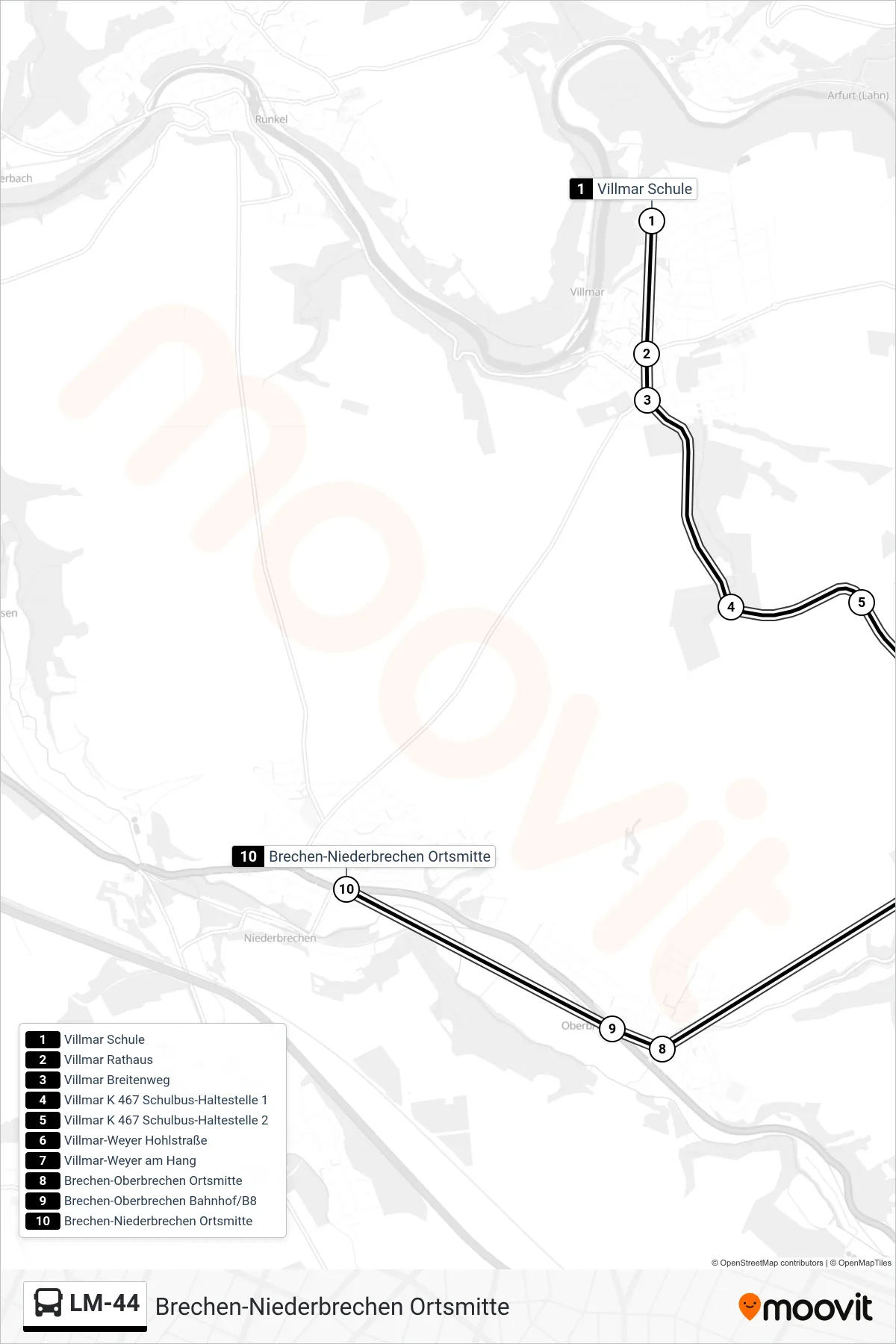 LM-44 bus Line (Brechen-Niederbrechen Ortsmitte) route and stops on a map