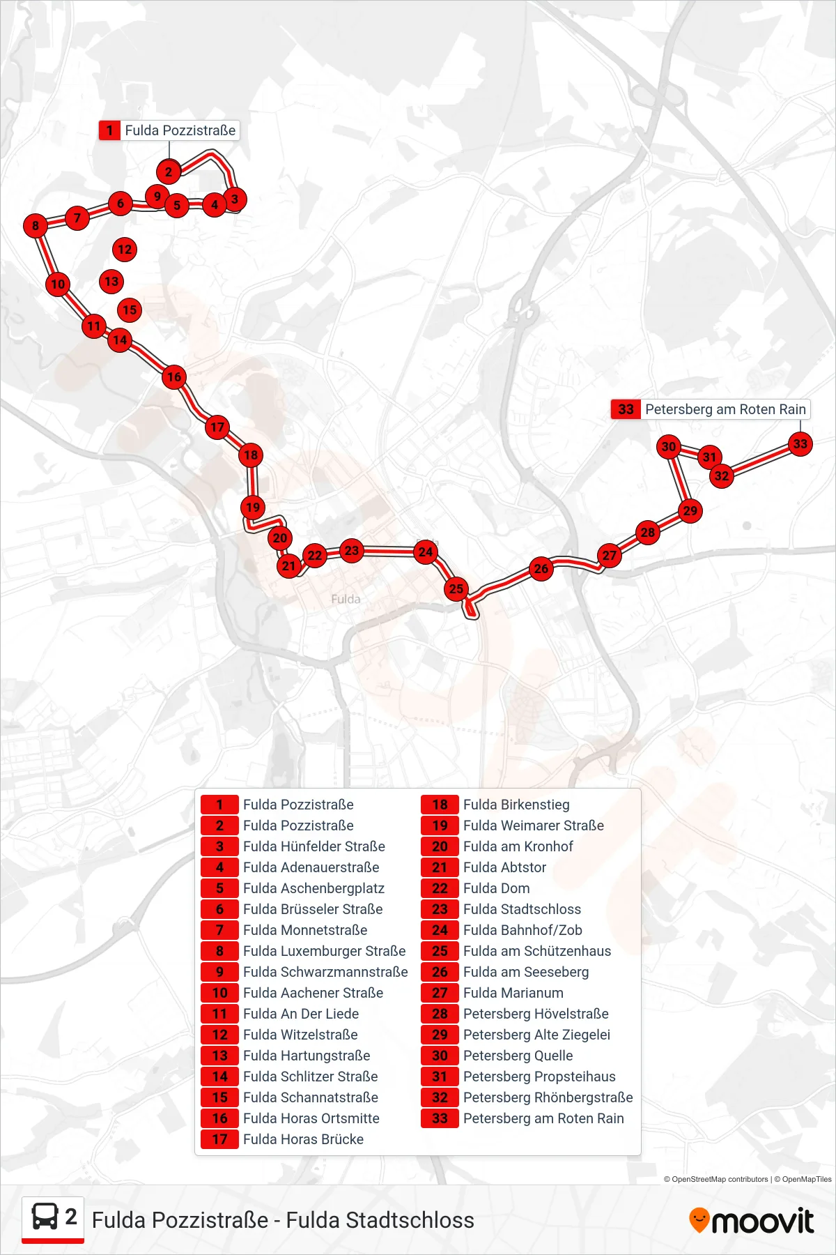 Linie 2 (Bus) Richtung Petersberg: Route und Haltestellen auf der Karte