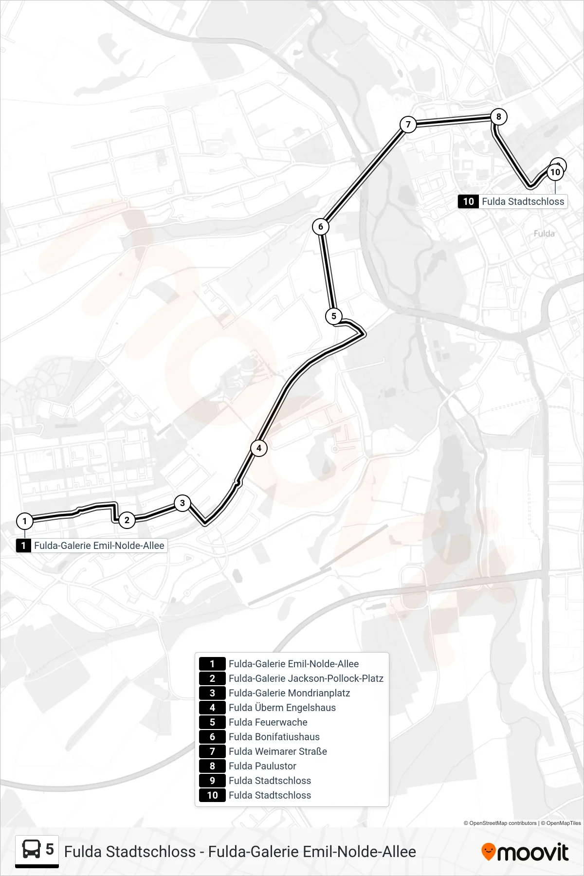5 bus Line (Stadtschloss) route and stops on a map