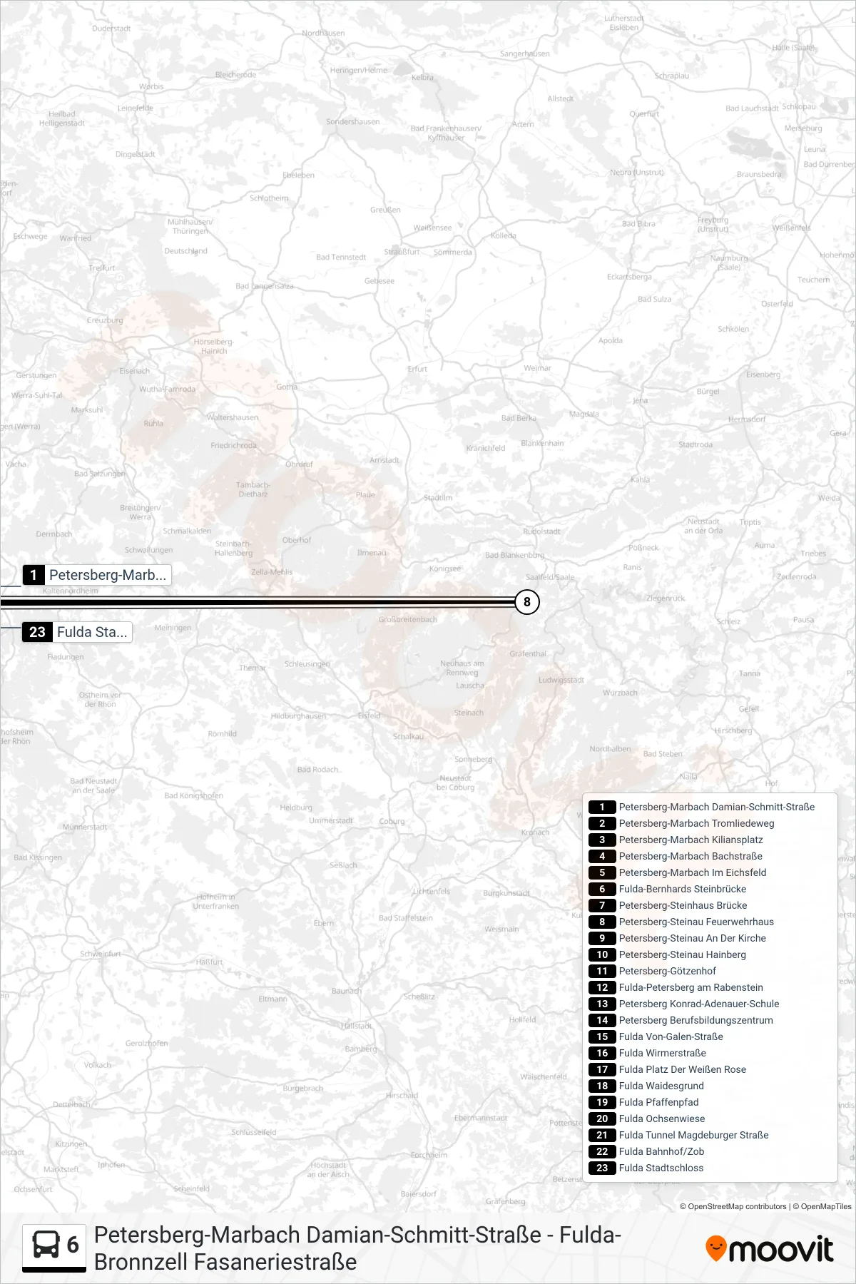 6 bus Line (Stadtschloss) route and stops on a map
