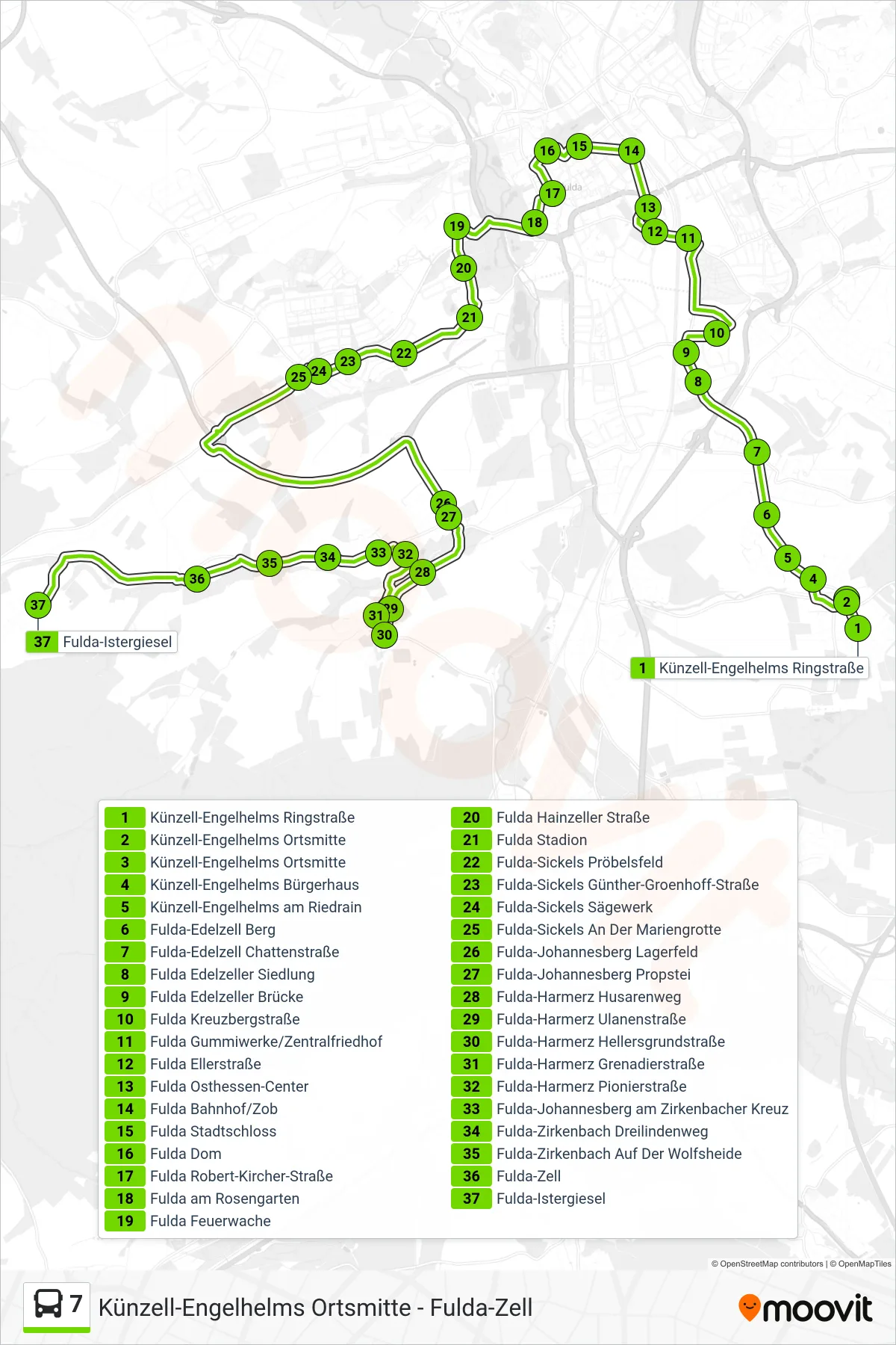 7 bus Line (Istergiesel) route and stops on a map