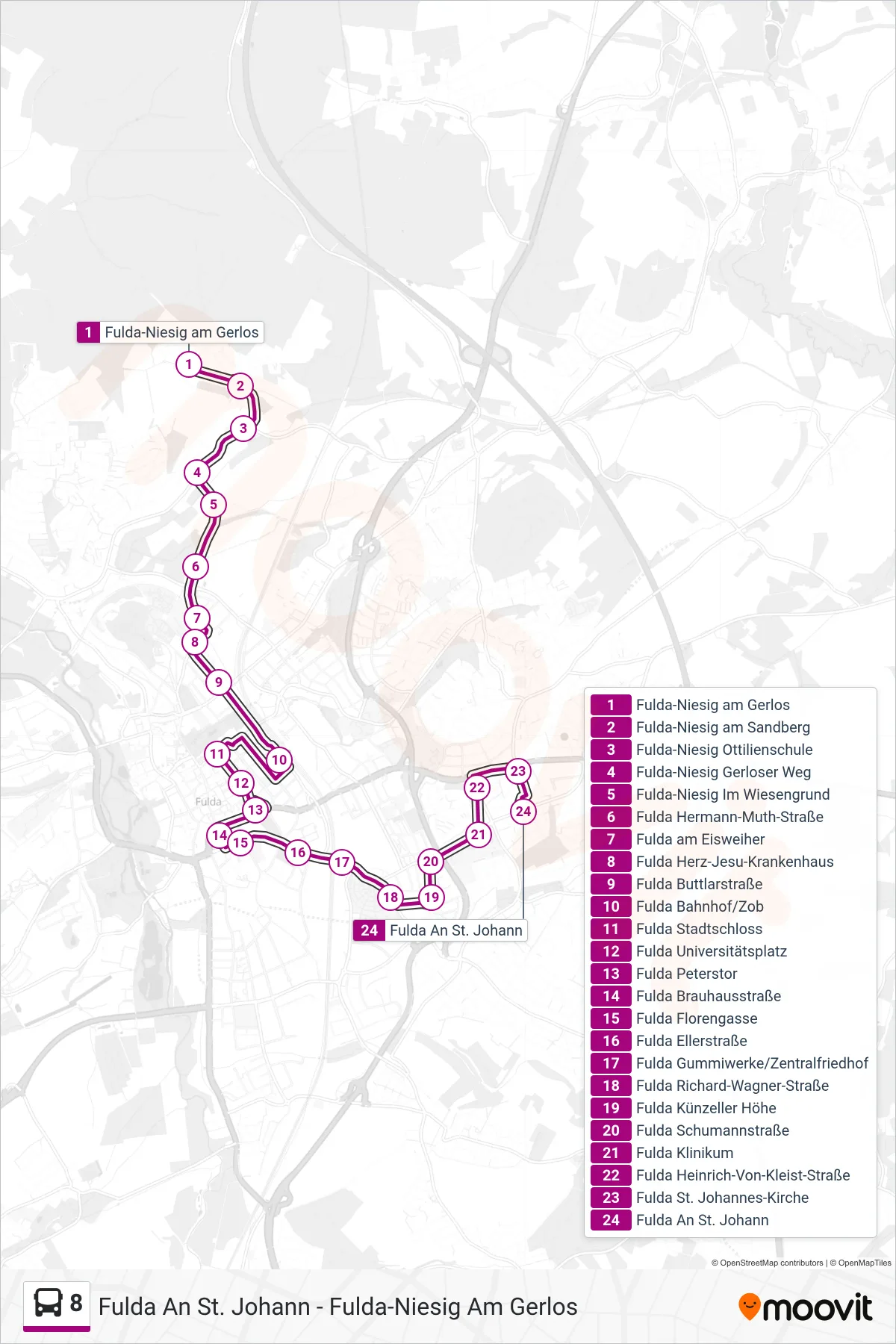 8 bus Line (An St. Johann) route and stops on a map