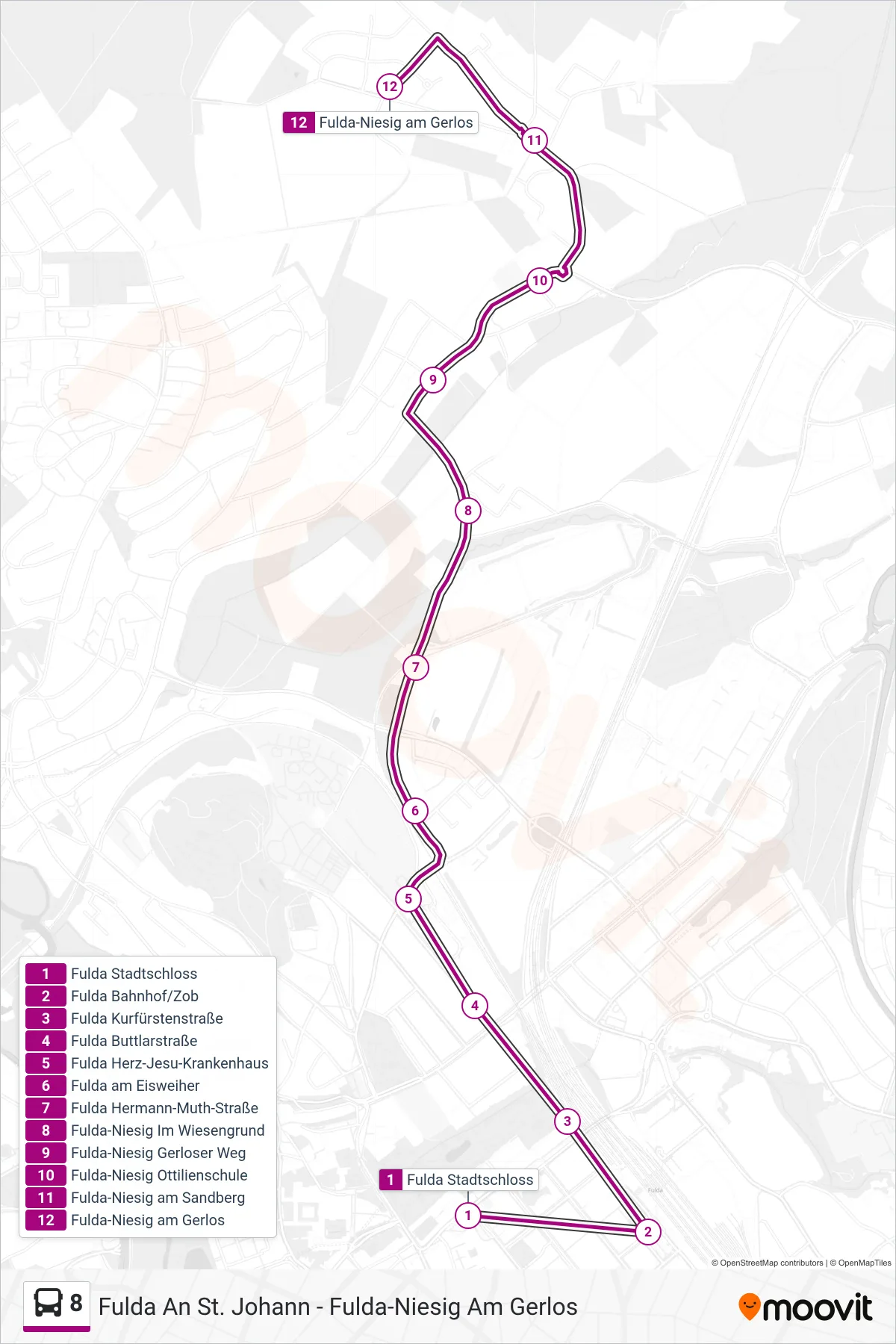 Linie 8 (Bus) Richtung Niesig: Route und Haltestellen auf der Karte