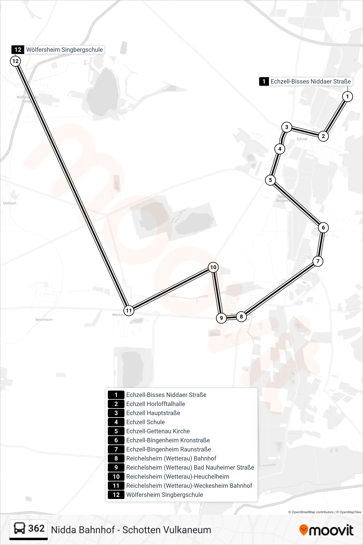 362 bus Line (Wölfersheim Singbergschule) route and stops on a map