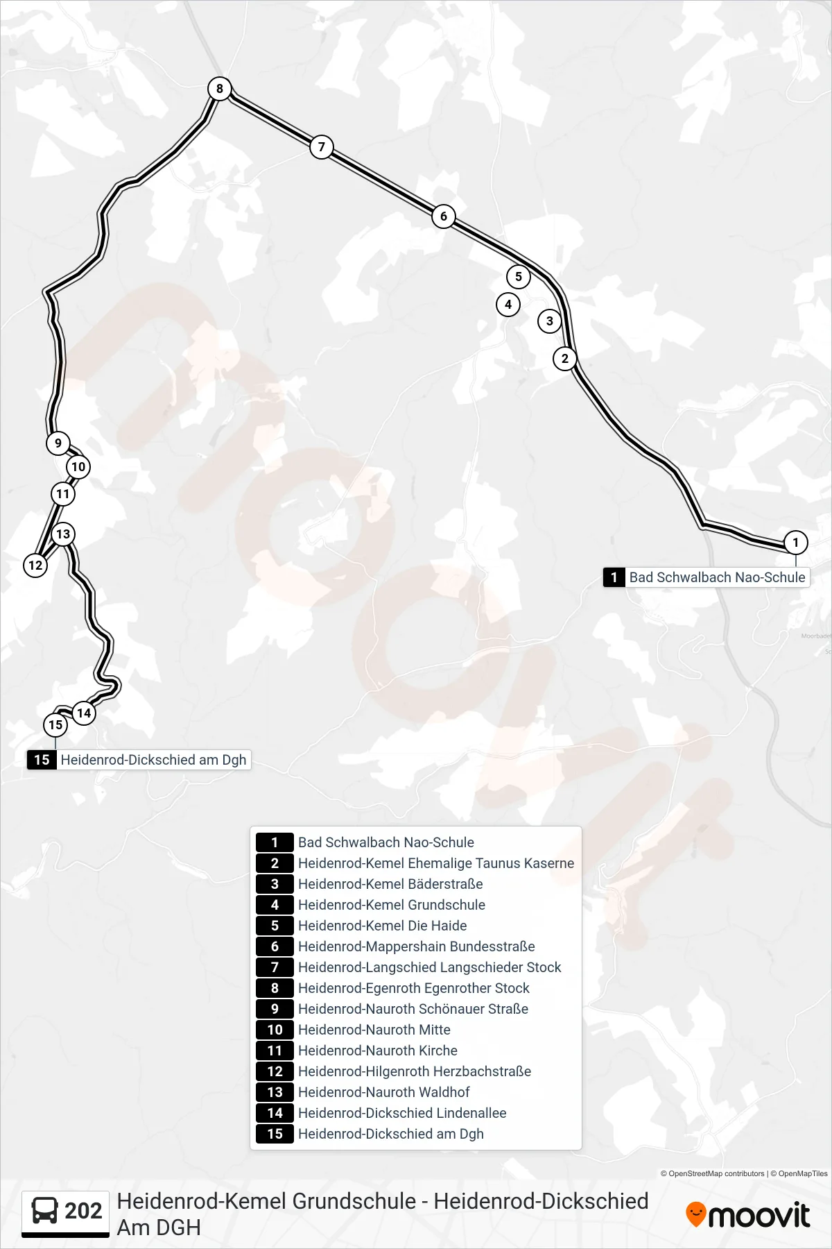 202 bus Line (Heidenrod-Dickschied am Dgh) route and stops on a map