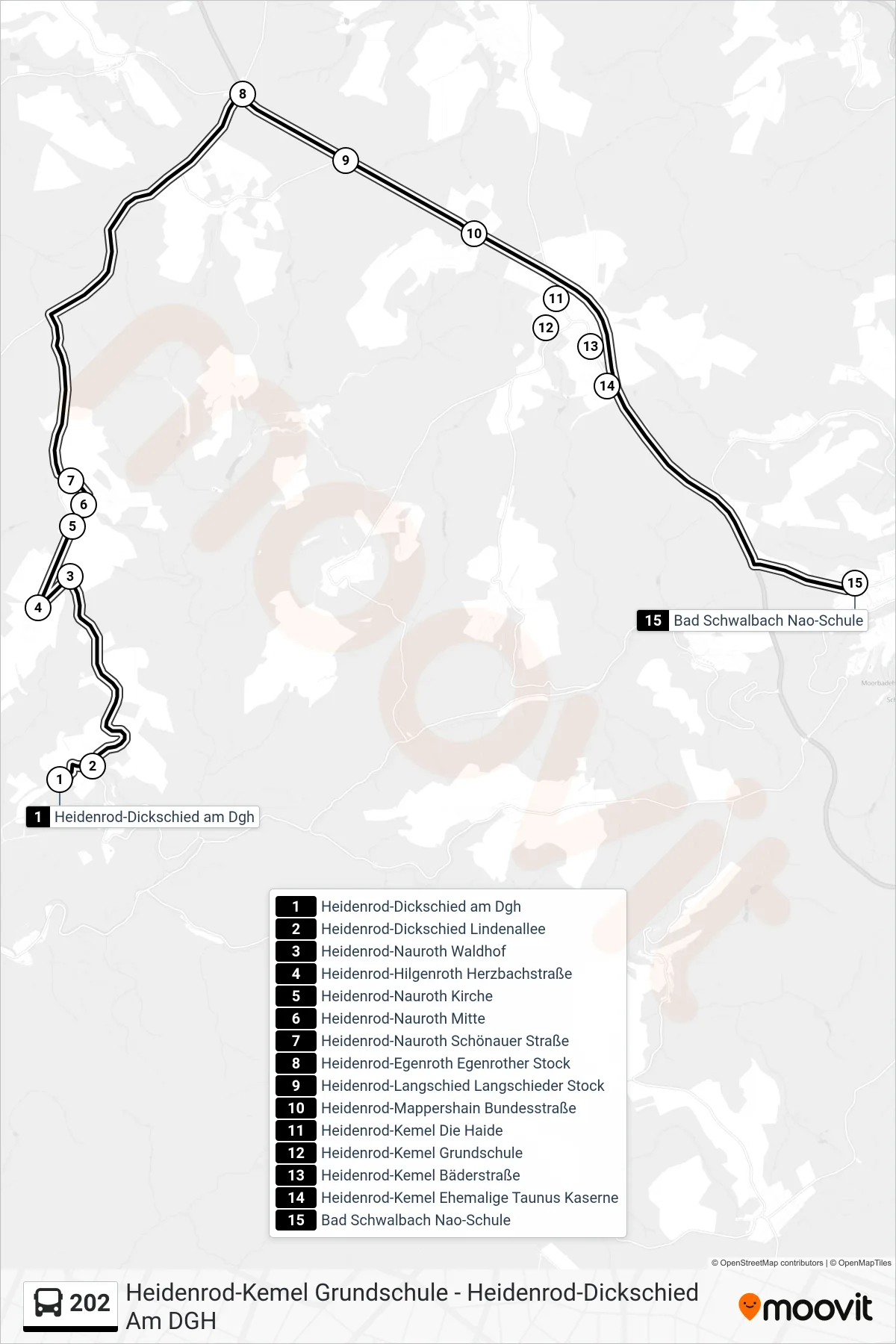 202 bus Line (Bad Schwalbach Nao-Schule) route and stops on a map
