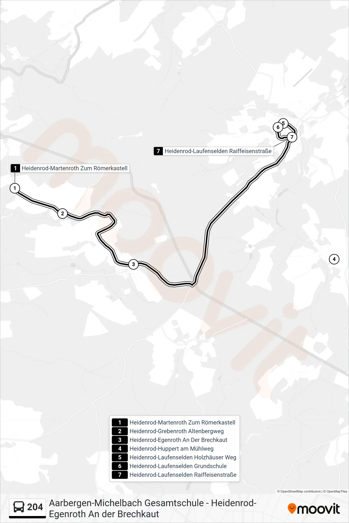 Linie 204 (Bus) Richtung Heidenrod-Laufenselden Raiffeisenstraße: Route und Haltestellen auf der Karte