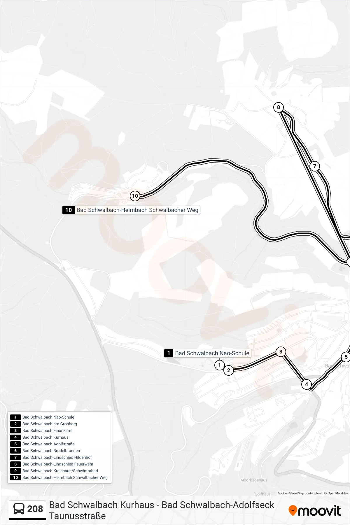 208 bus Line (Bad Schwalbach-Heimbach Schwalbacher Weg) route and stops on a map