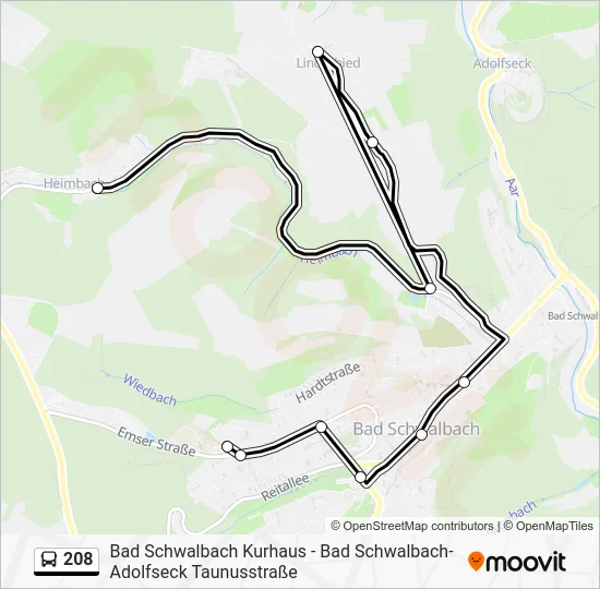 Автобус 208: карта маршрута