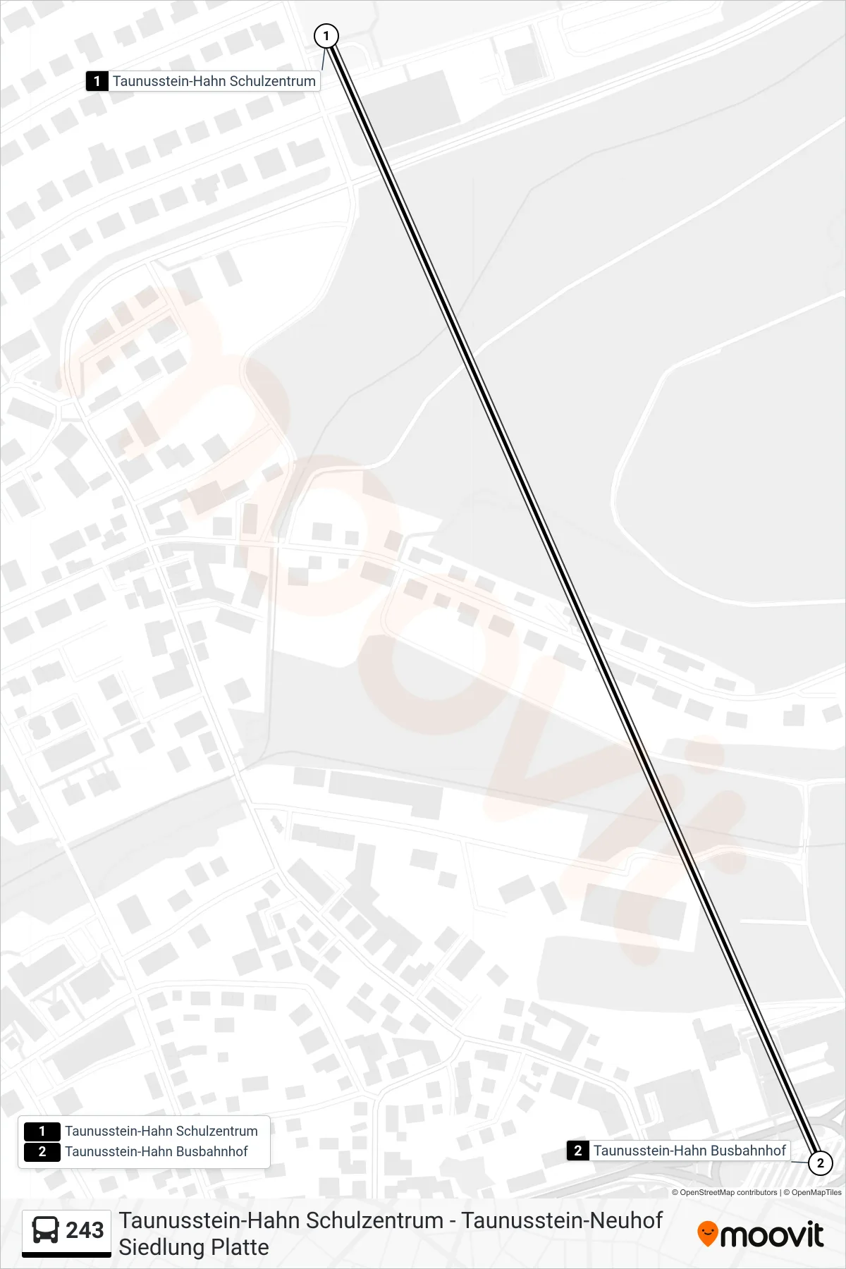 243 bus Line (Taunusstein-Hahn Busbahnhof) route and stops on a map