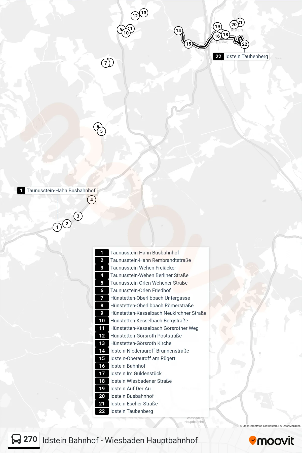 270 bus Line (Idstein Taubenberg) route and stops on a map