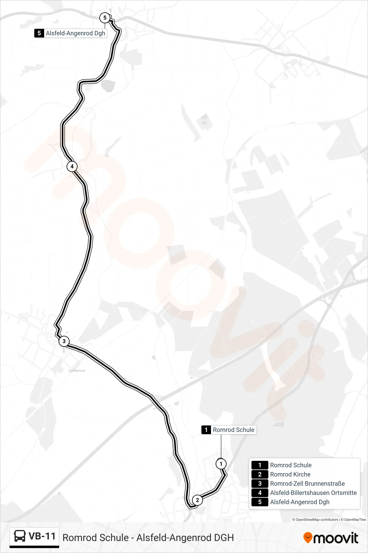 Linie VB-11 (Bus) Richtung Alsfeld-Angenrod Dgh: Route und Haltestellen auf der Karte