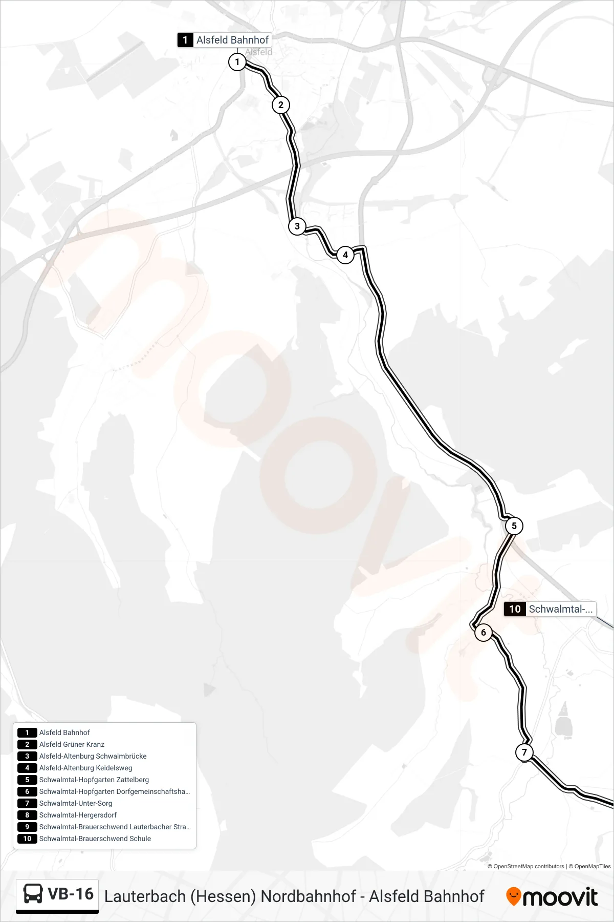 Linie VB-16 (Bus) Richtung Schwalmtal-Brauerschwend Schule: Route und Haltestellen auf der Karte