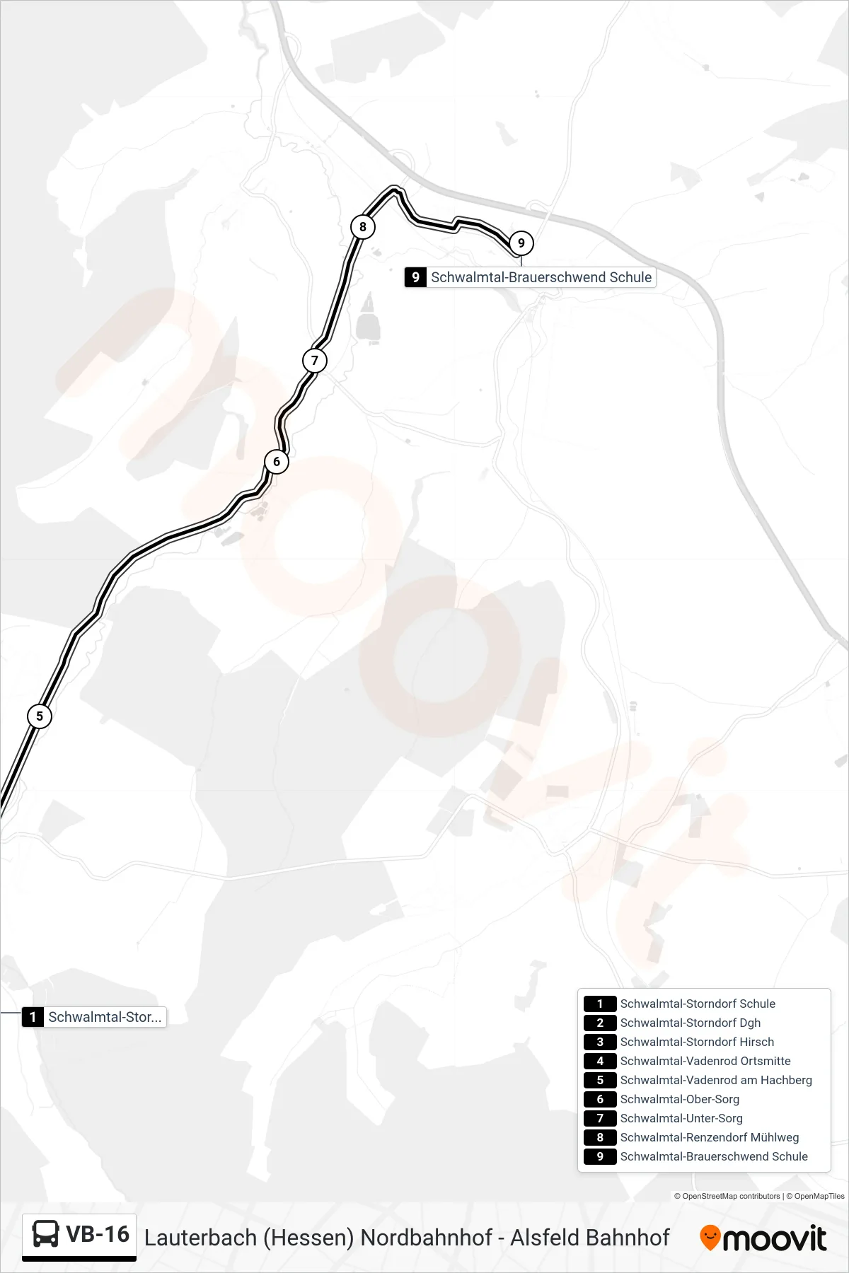Linie VB-16 (Bus) Richtung Schwalmtal-Brauerschwend Schule: Route und Haltestellen auf der Karte