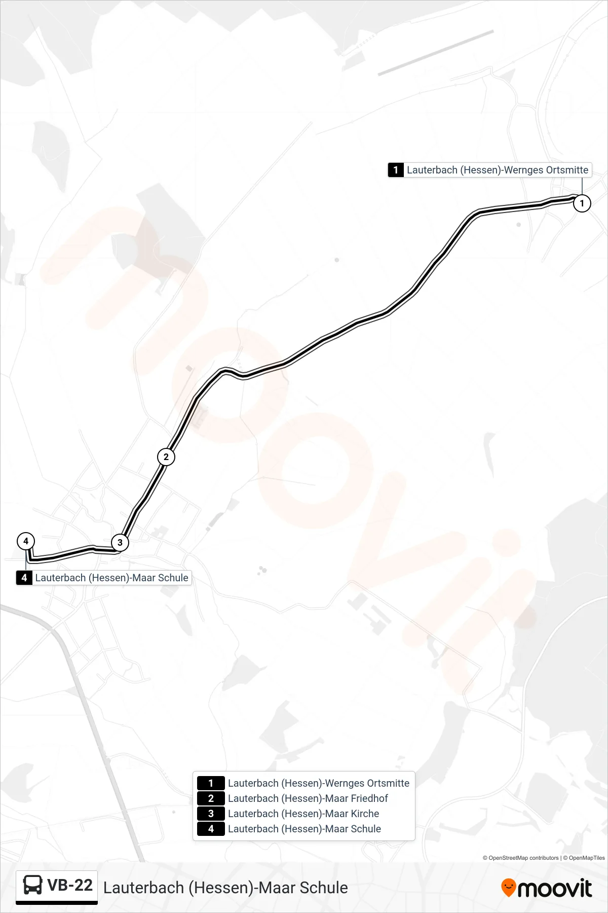 Linie VB-22 (Bus) Richtung Lauterbach (Hessen)-Maar Schule: Route und Haltestellen auf der Karte