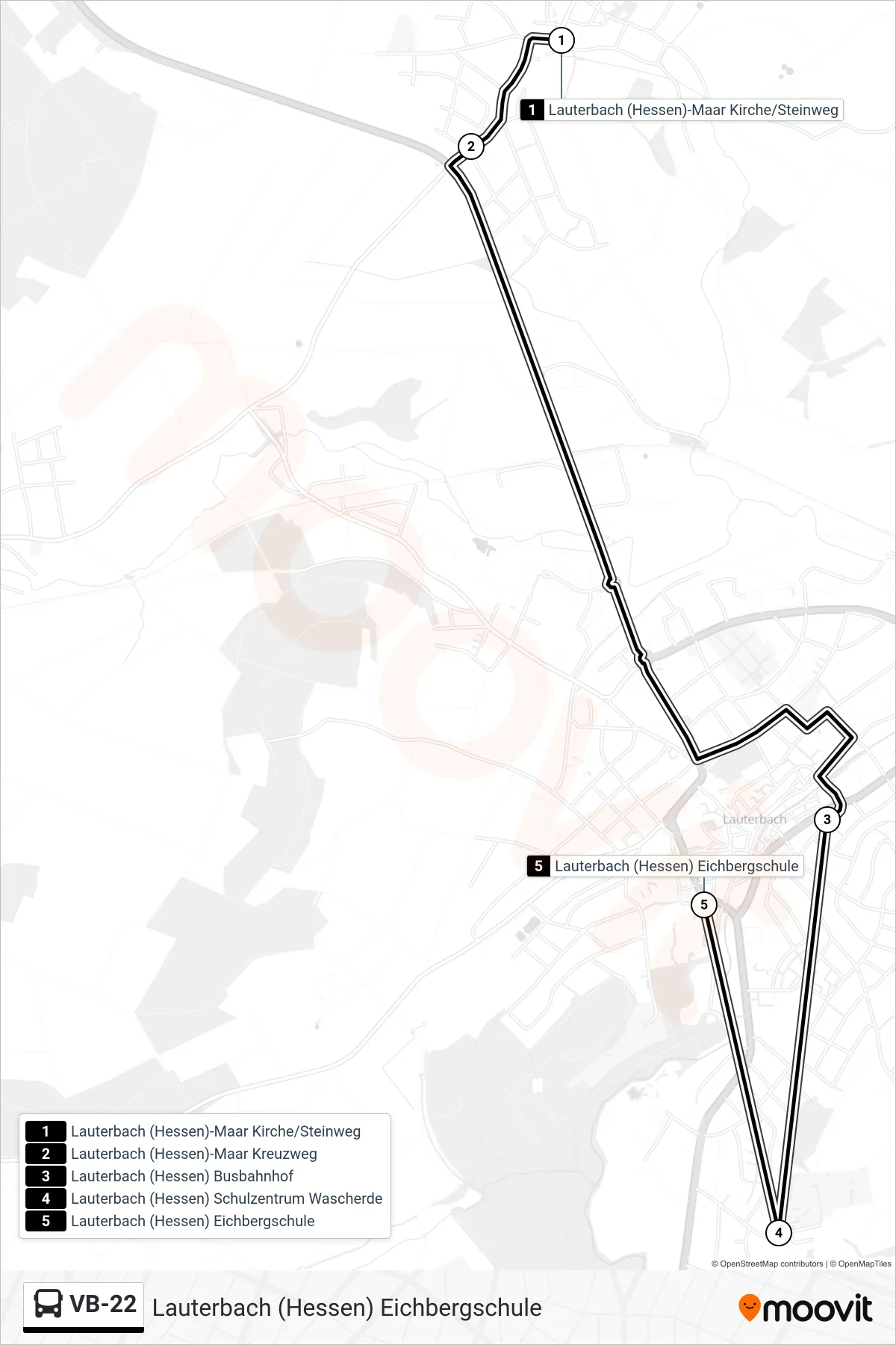 VB-22 bus Line (Lauterbach (Hessen) Eichbergschule) route and stops on a map
