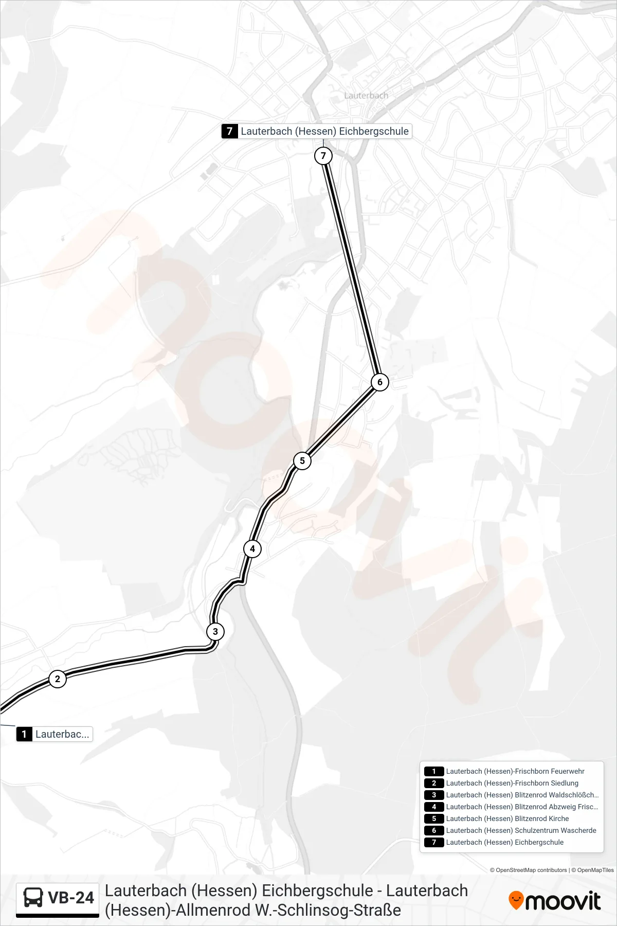 VB-24 bus Line (Lauterbach (Hessen) Eichbergschule) route and stops on a map